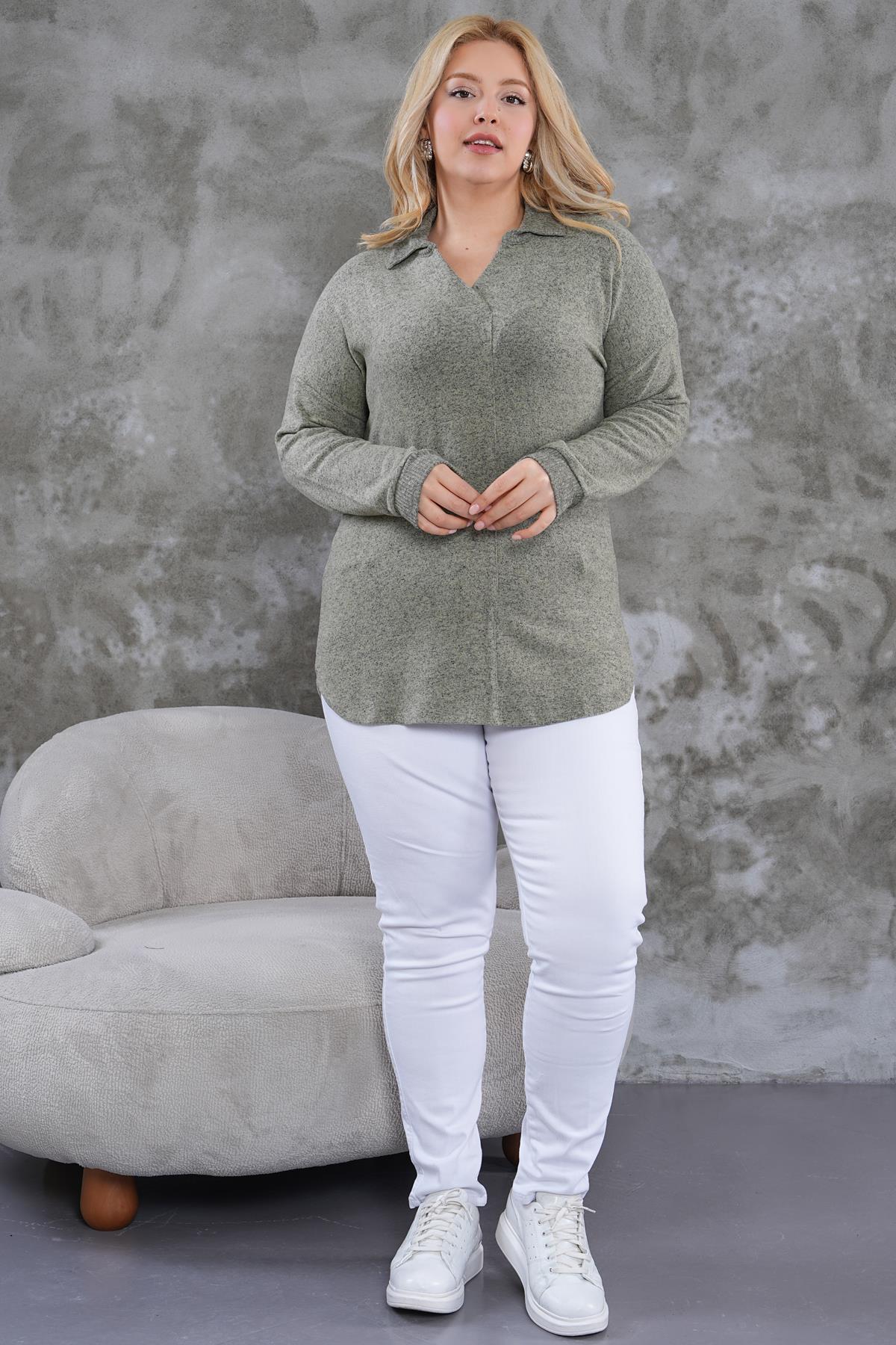 Kazak Büyük Beden Polo Yaka Yumoş Kazak