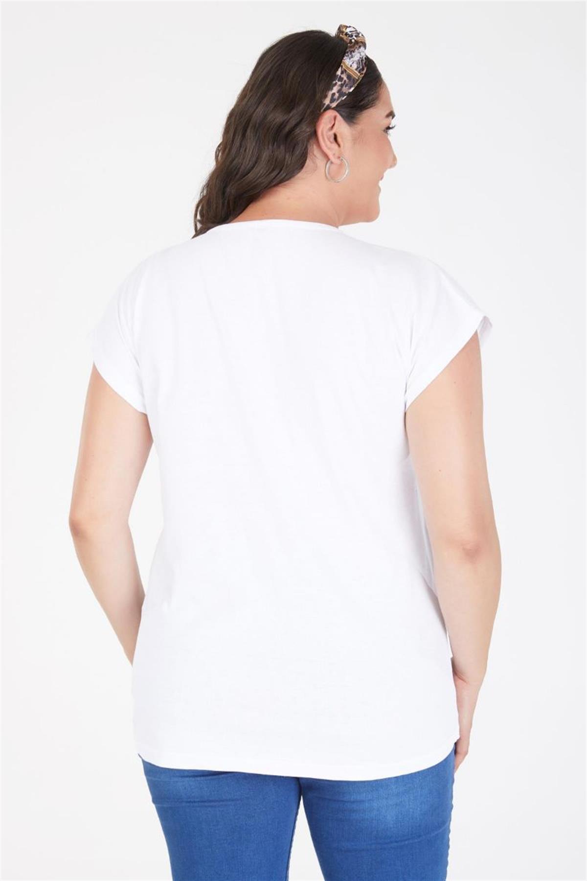 Tshirt Büyük Beden Rahat Ince Yarasa Kol T-Shirt Beyaz