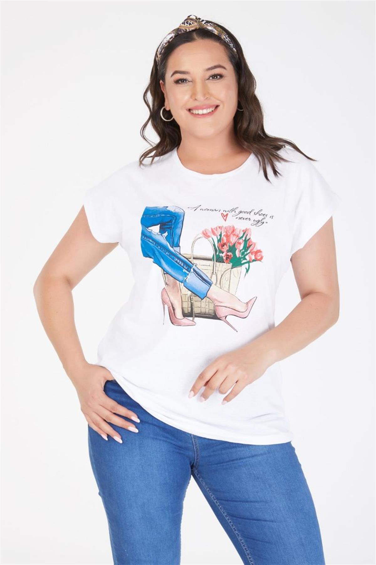 Tshirt Büyük Beden Rahat Ince Yarasa Kol T-Shirt Beyaz