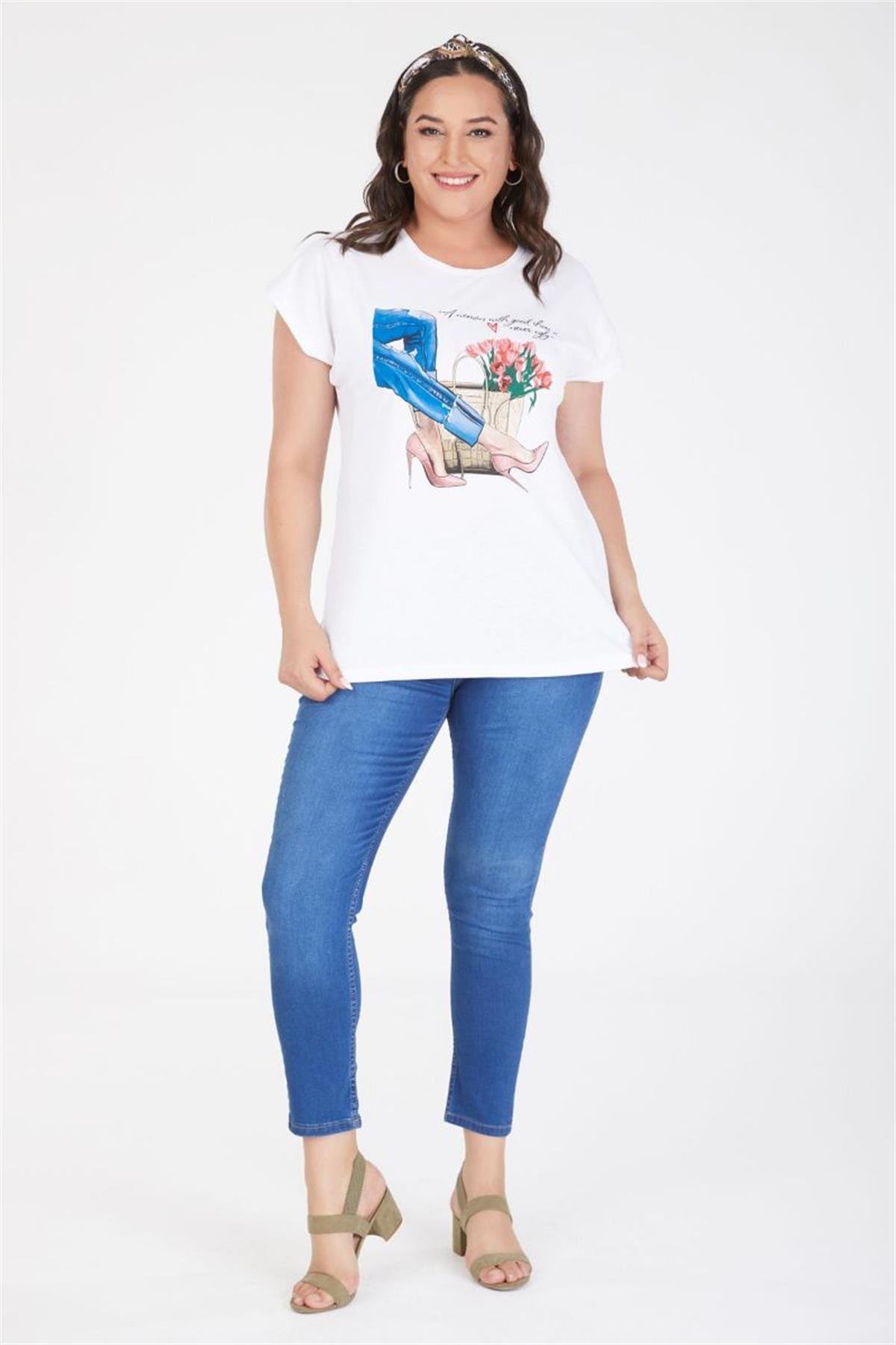 Tshirt Büyük Beden Rahat Ince Yarasa Kol T-Shirt Beyaz