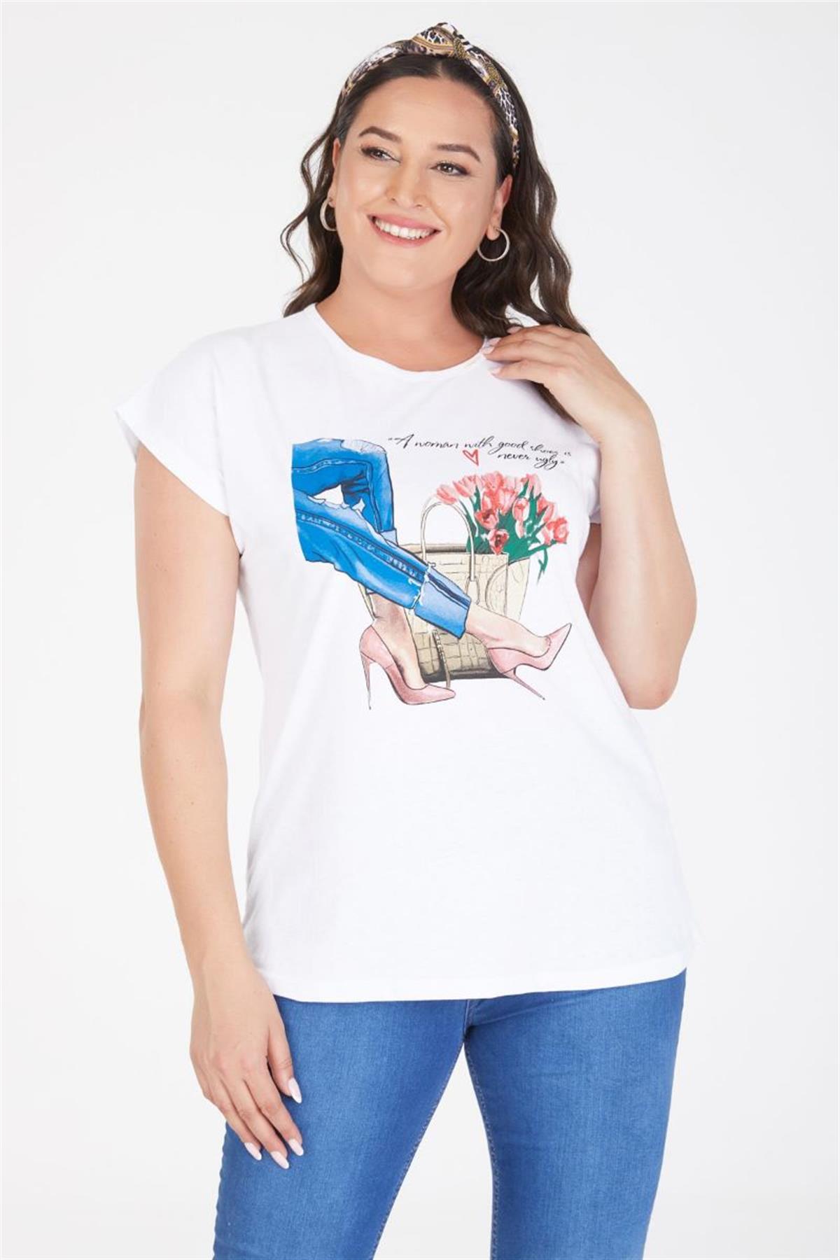 Tshirt Büyük Beden Rahat Ince Yarasa Kol T-Shirt Beyaz