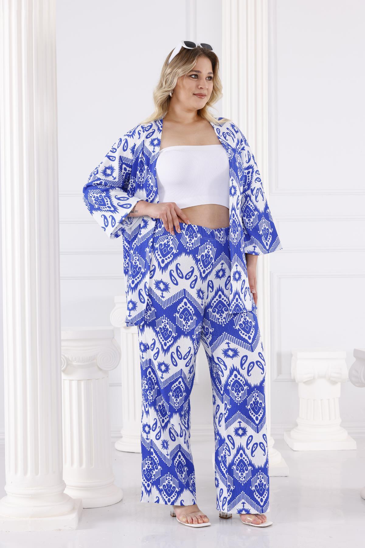 İkili Takım Büyük Beden Şal Desen Kimono Takım