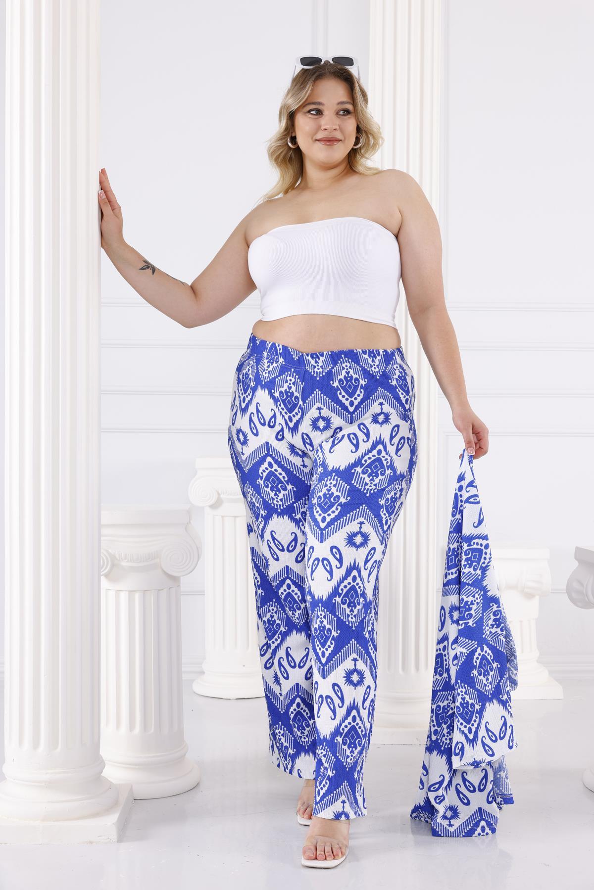İkili Takım Büyük Beden Şal Desen Kimono Takım