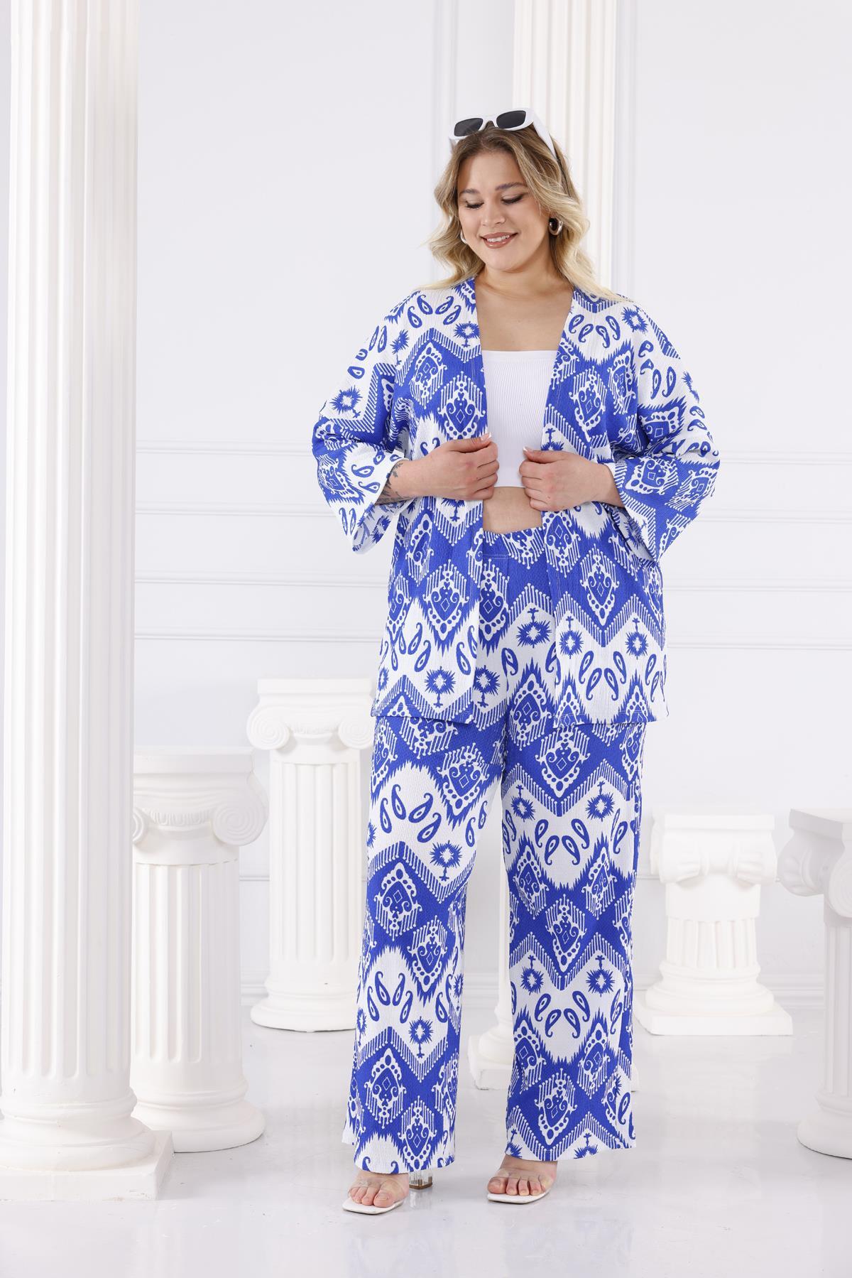 İkili Takım Büyük Beden Şal Desen Kimono Takım
