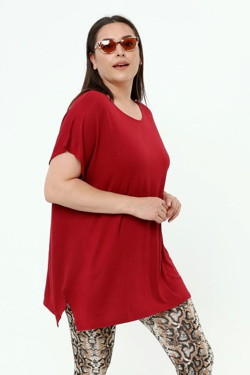 Tshirt Büyük Beden Salaş Baskılı T-Shirt Bordo