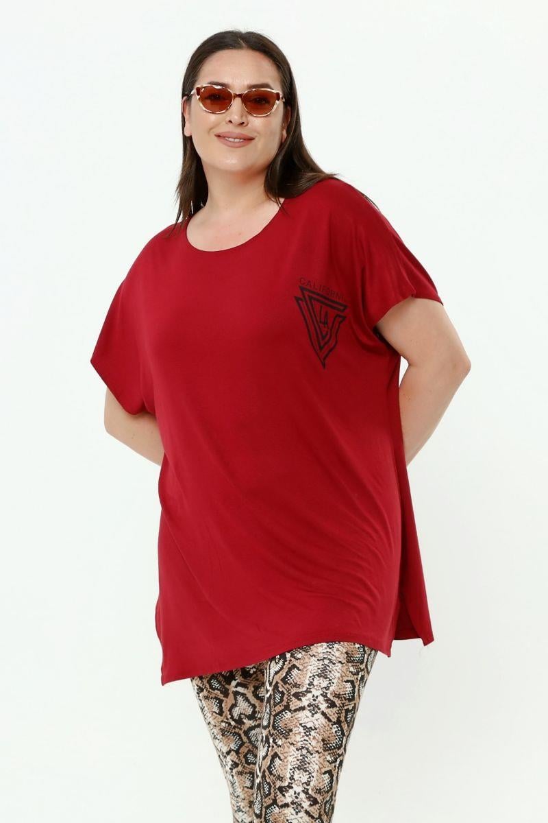 Tshirt Büyük Beden Salaş Baskılı T-Shirt Bordo