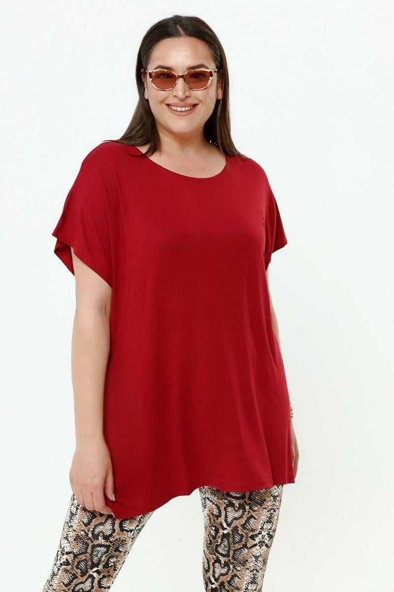 Tshirt Büyük Beden Salaş Baskılı T-Shirt Bordo