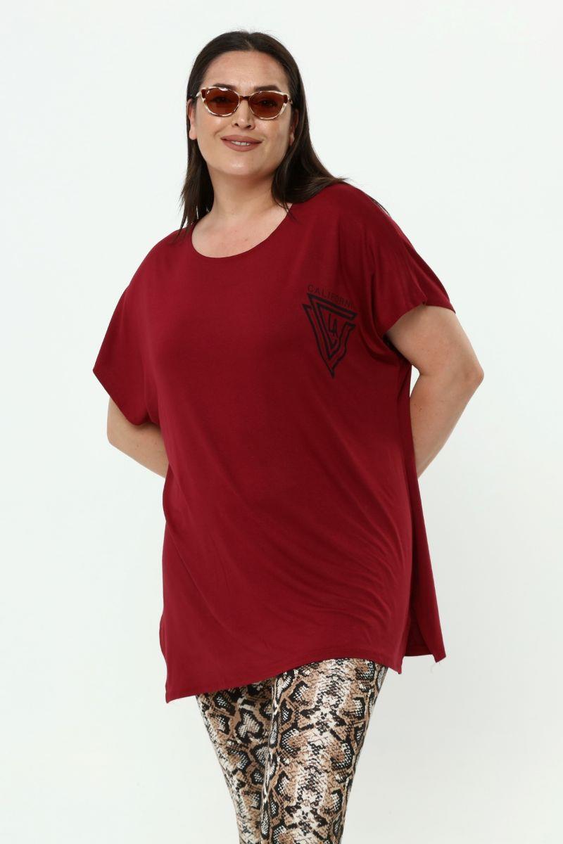 Tshirt Büyük Beden Salaş Baskılı T-Shirt Bordo