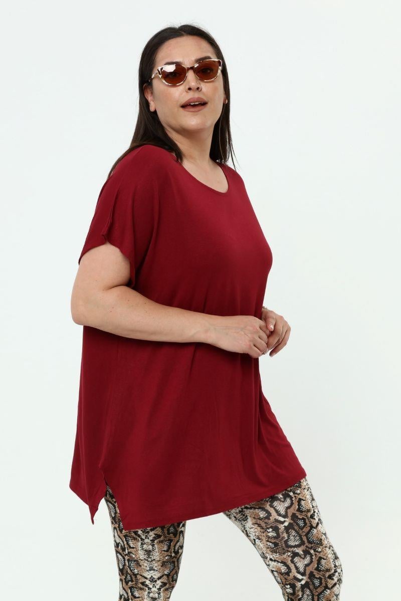 Tshirt Büyük Beden Salaş Baskılı T-Shirt Bordo