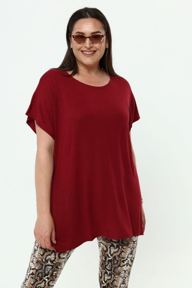 Tshirt Büyük Beden Salaş Baskılı T-Shirt Bordo