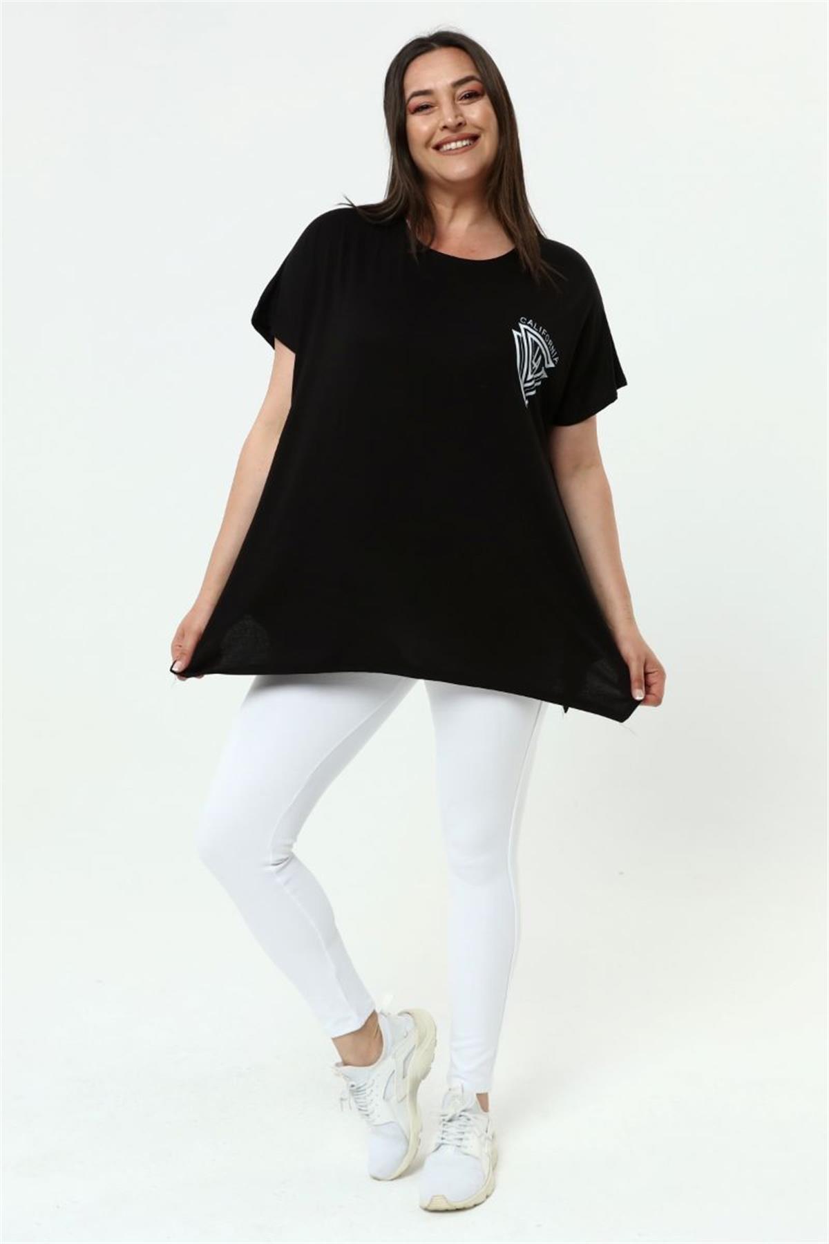 Tshirt Büyük Beden Salaş Baskılı T-Shirt Siyah