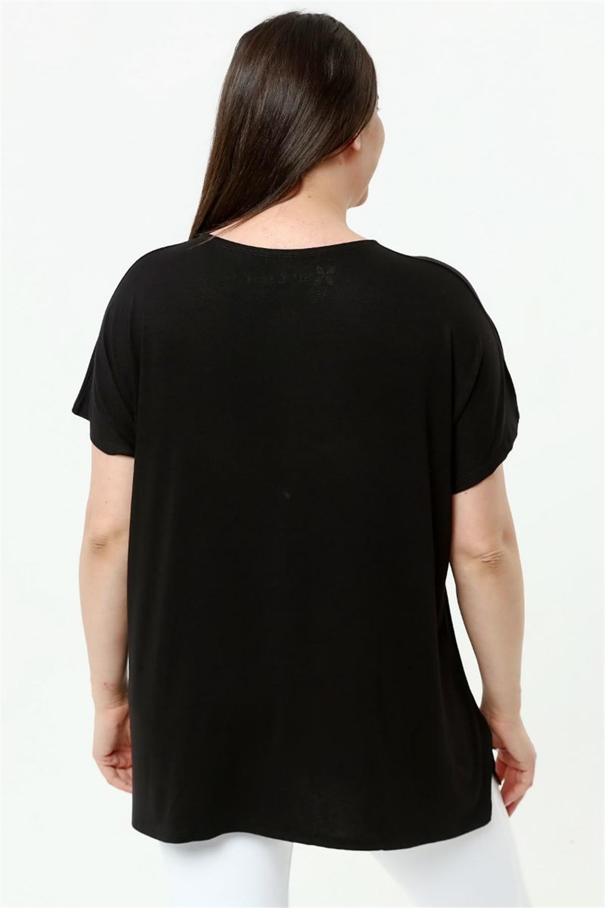Tshirt Büyük Beden Salaş Baskılı T-Shirt Siyah