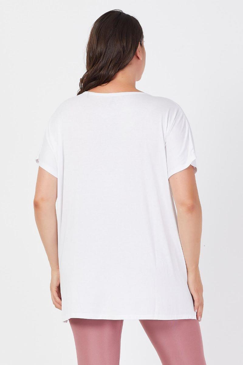Tshirt Büyük Beden Salaş Deste Çiçek Baskılı T-Shirt Beyaz