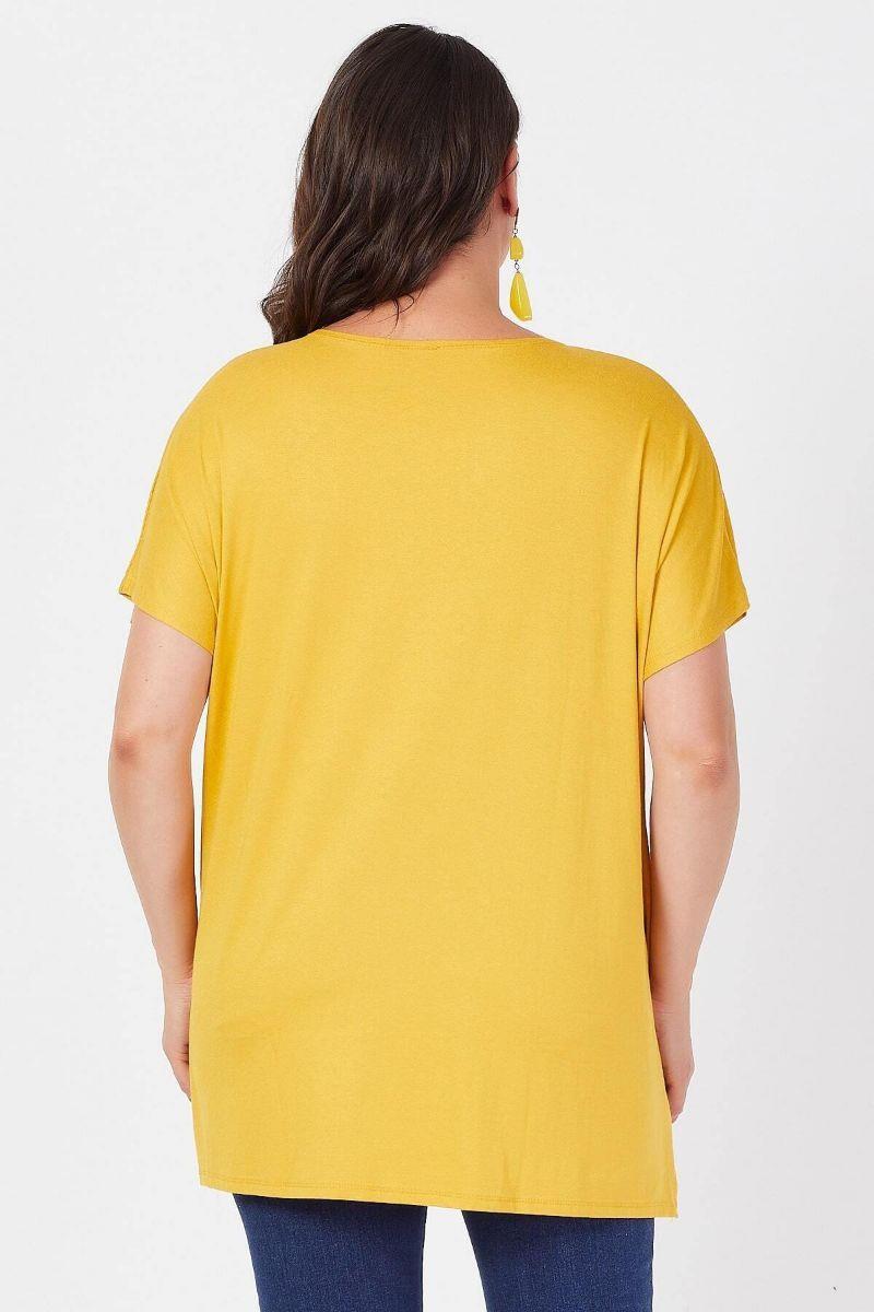 Tshirt Büyük Beden Salaş Deste Çiçek Baskılı T-Shirt Hardal