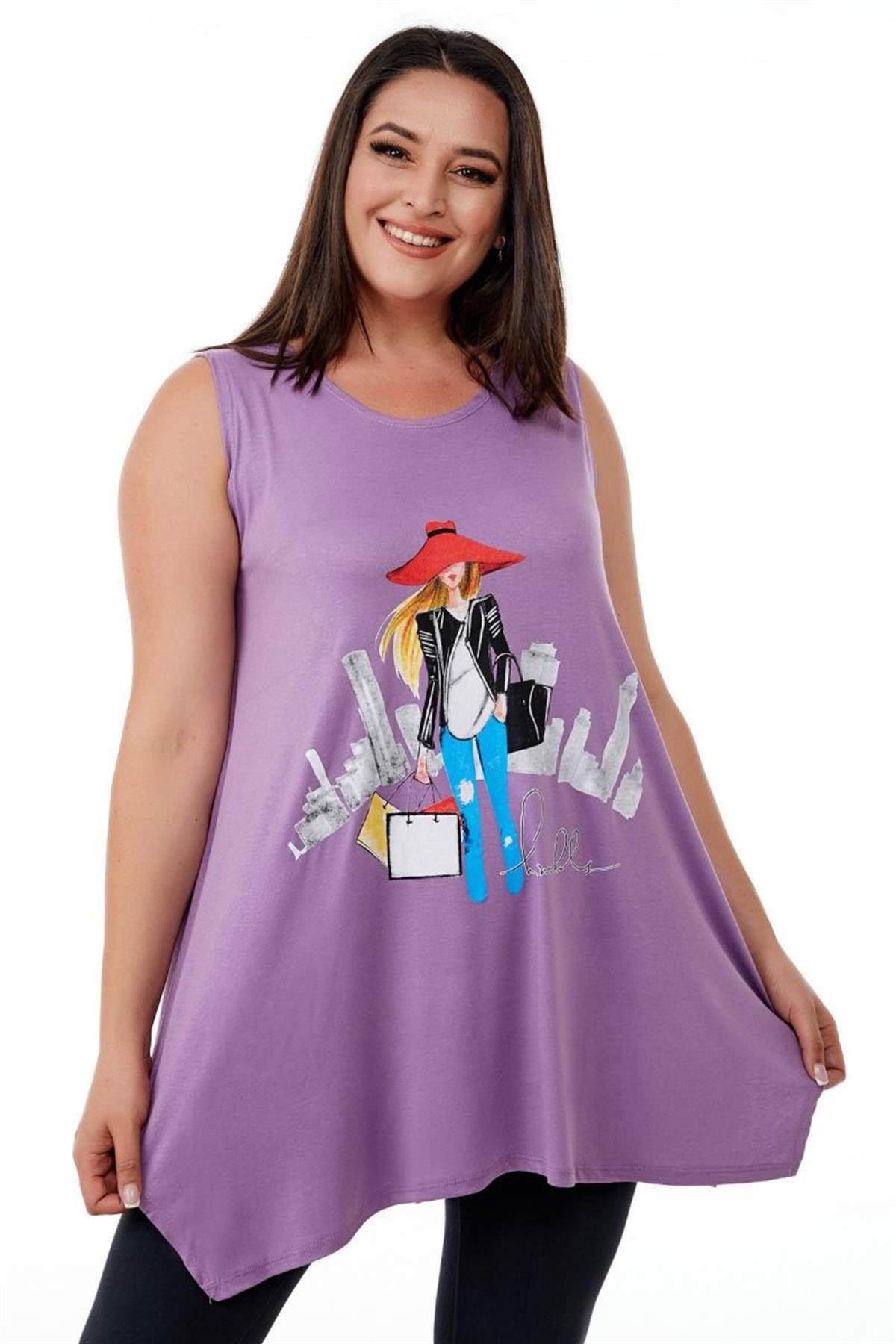 Tshirt Büyük Beden Salaş Genç Stil Kolsuz T-Shirt Lila