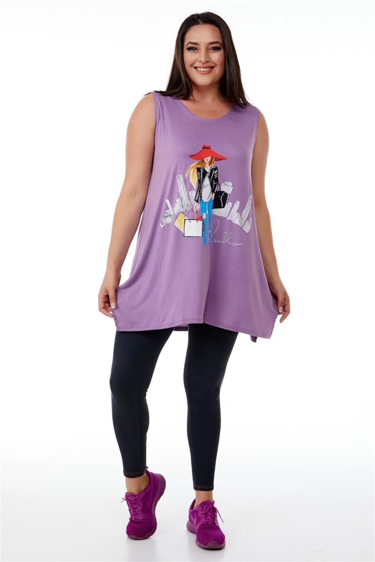 Tshirt Büyük Beden Salaş Genç Stil Kolsuz T-Shirt Lila