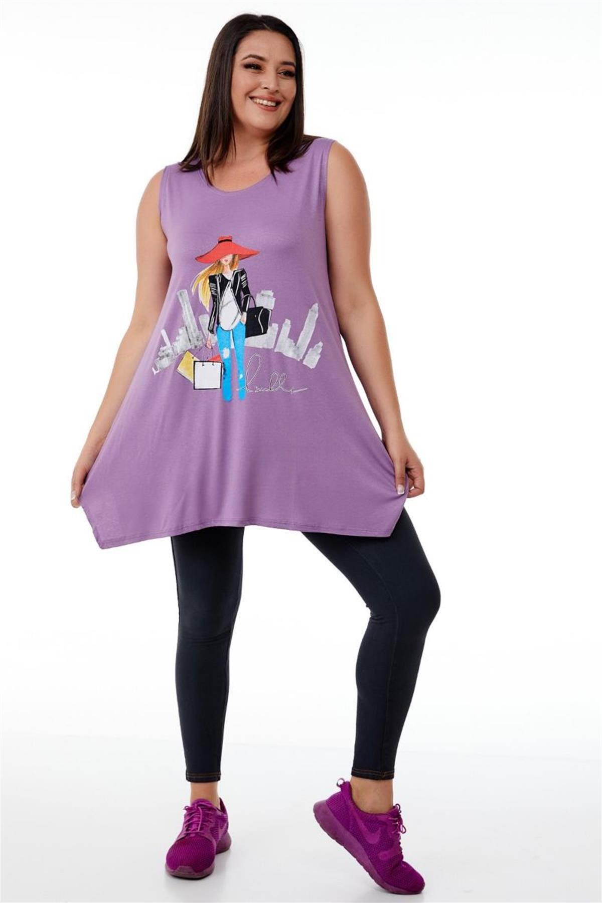 Tshirt Büyük Beden Salaş Genç Stil Kolsuz T-Shirt Lila