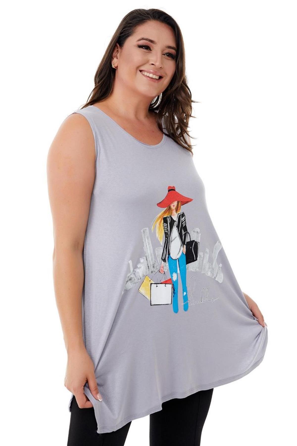 Tshirt Büyük Beden Salaş Genç Stil Kolsuz T-Shirt Gri
