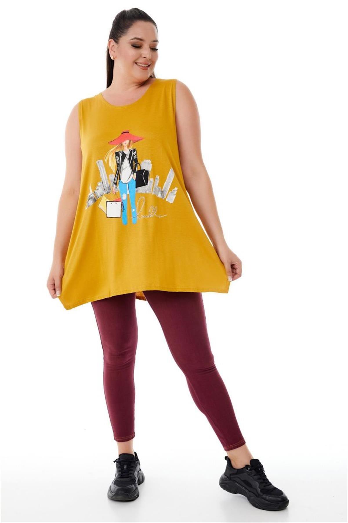 Tshirt Büyük Beden Salaş Genç Stil Kolsuz T-Shirt Hardal