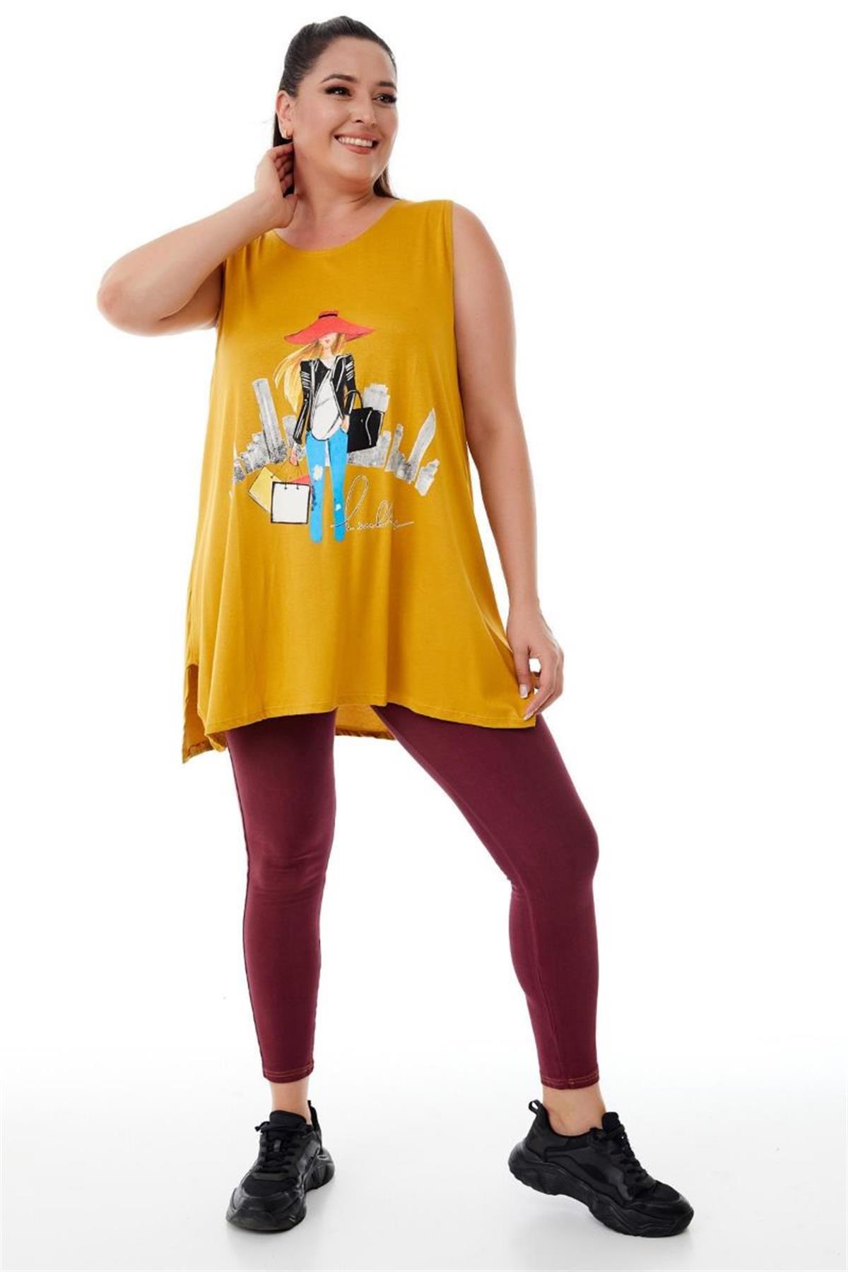 Tshirt Büyük Beden Salaş Genç Stil Kolsuz T-Shirt Hardal