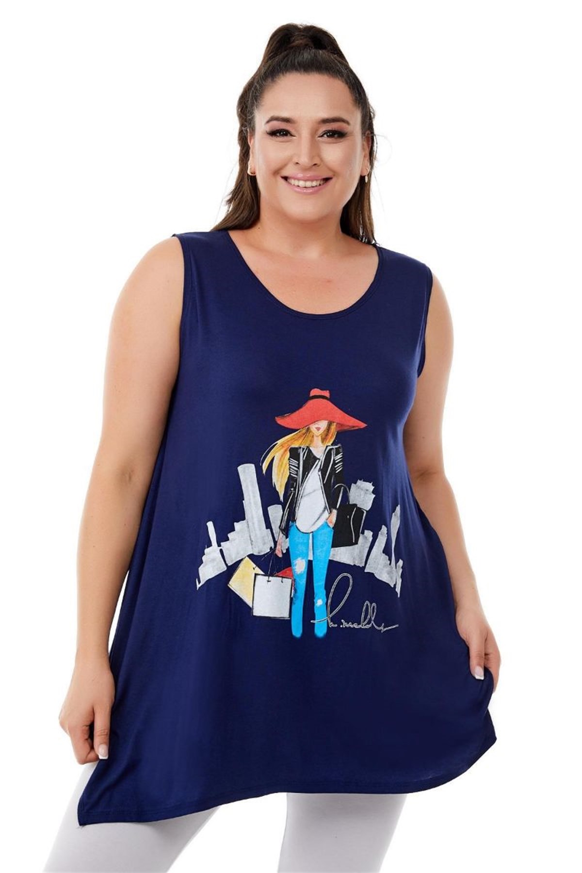 Tshirt Büyük Beden Salaş Genç Stil Kolsuz T-Shirt Lacivert
