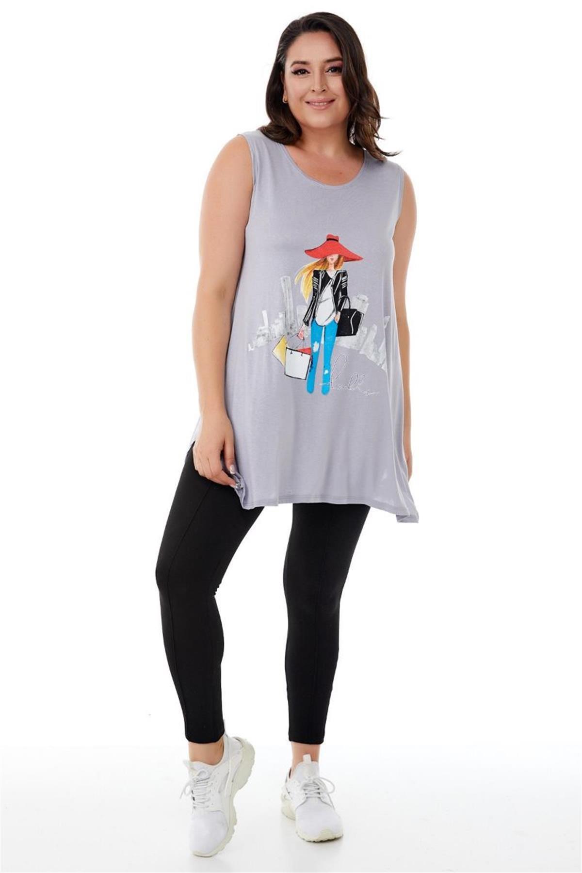 Tshirt Büyük Beden Salaş Genç Stil Kolsuz T-Shirt Gri