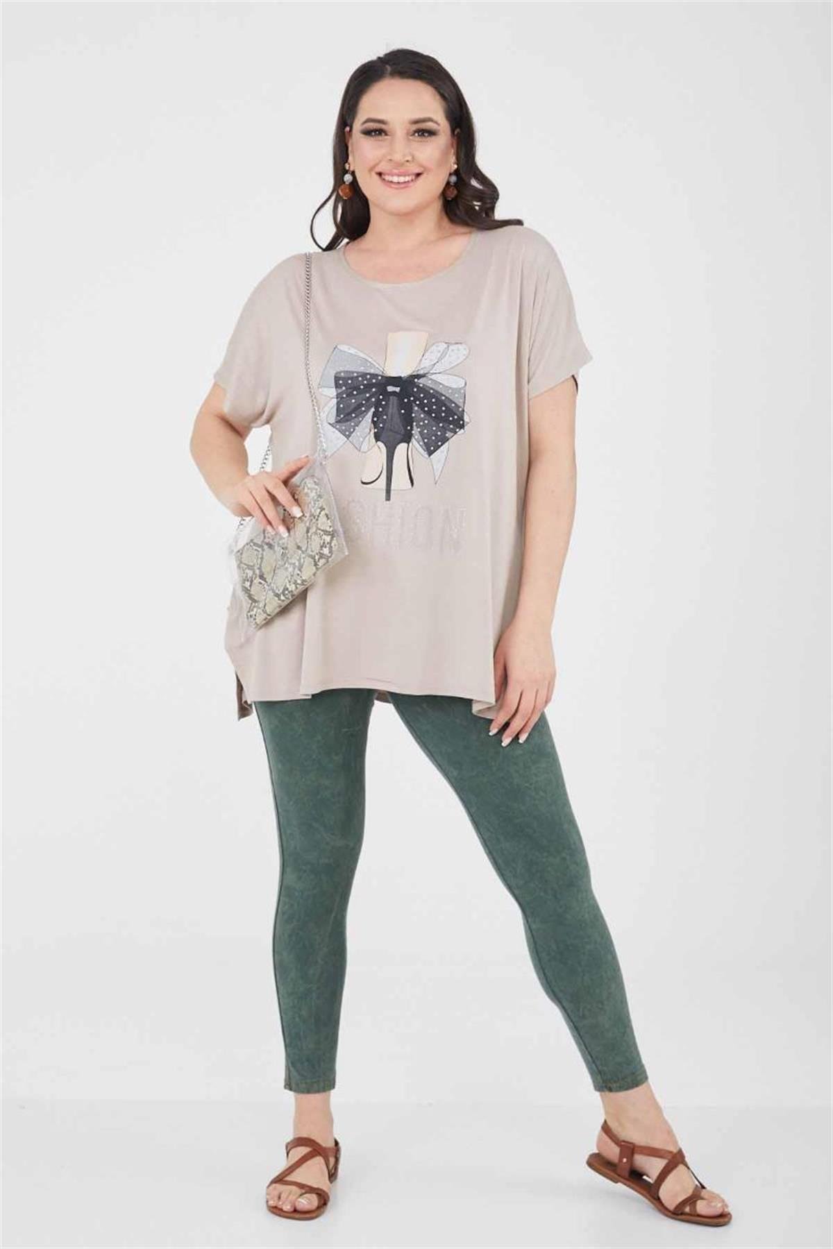 Tshirt Büyük Beden Salaş Genç Stil T-Shirt Bej