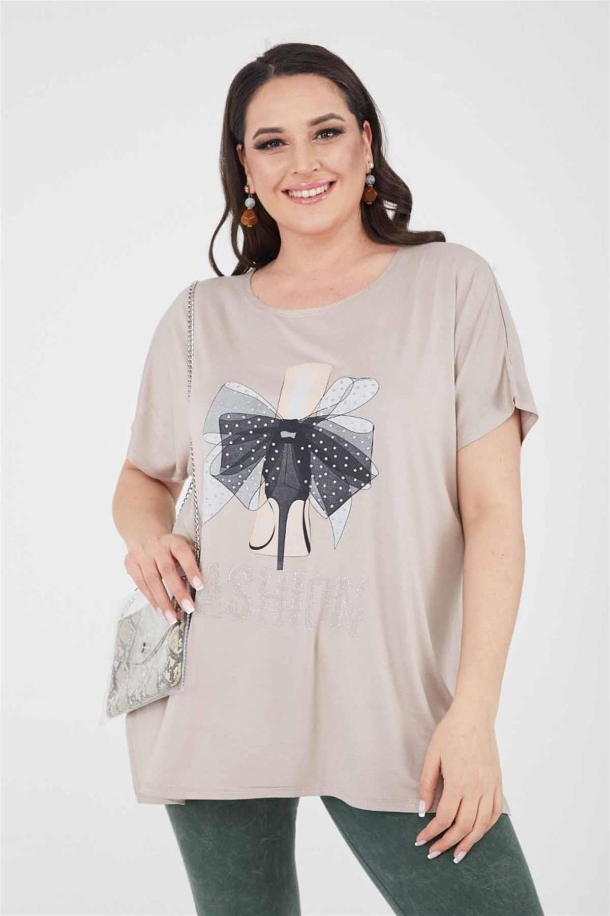 Tshirt Büyük Beden Salaş Genç Stil T-Shirt Bej