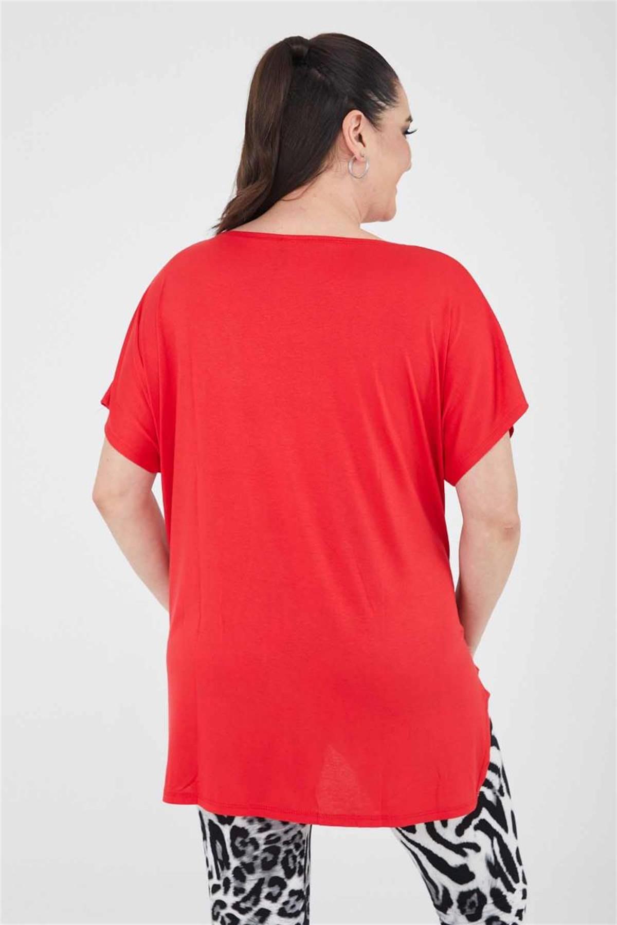 Tshirt Büyük Beden Salaş Genç Stil T-Shirt Kırmızı