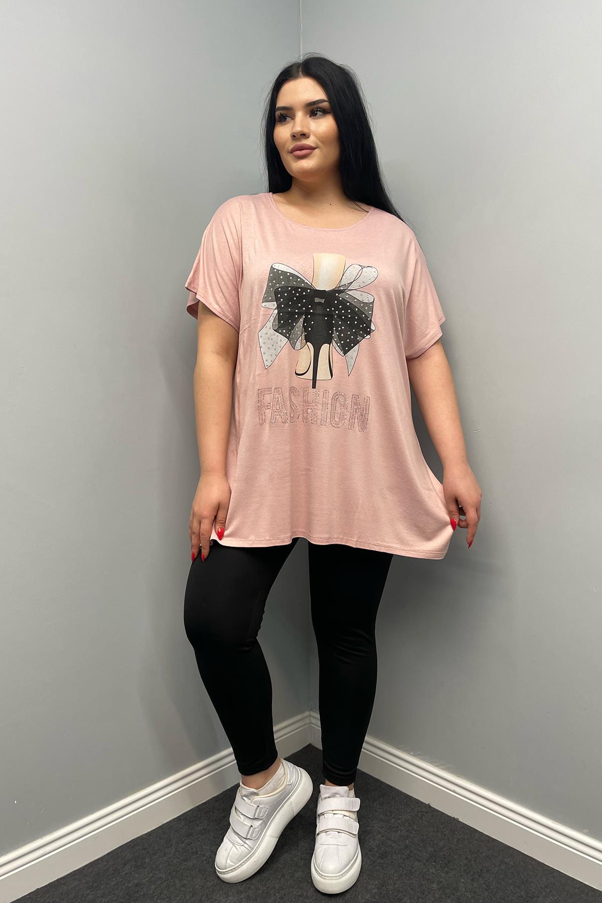 Tshirt Büyük Beden Salaş Genç Stil T-Shirt Pudra
