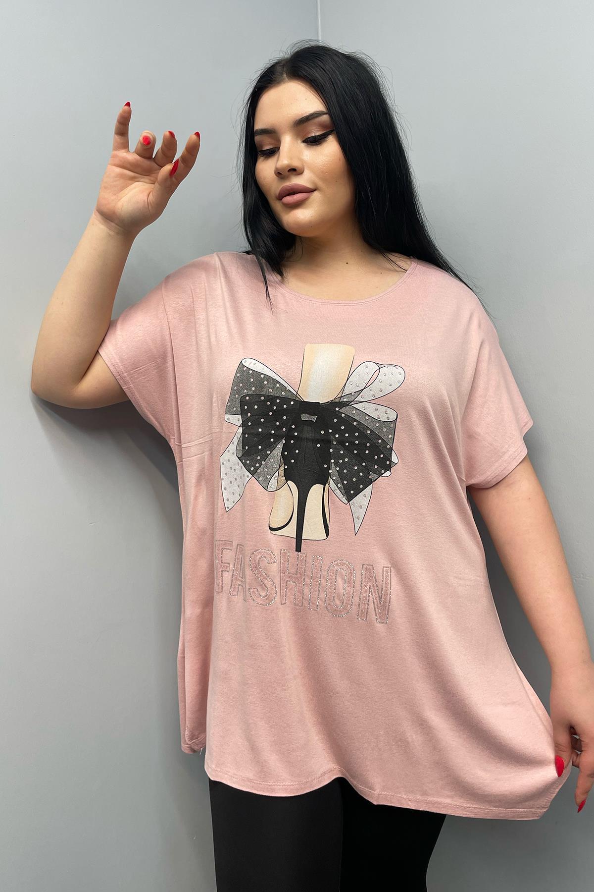 Tshirt Büyük Beden Salaş Genç Stil T-Shirt Pudra