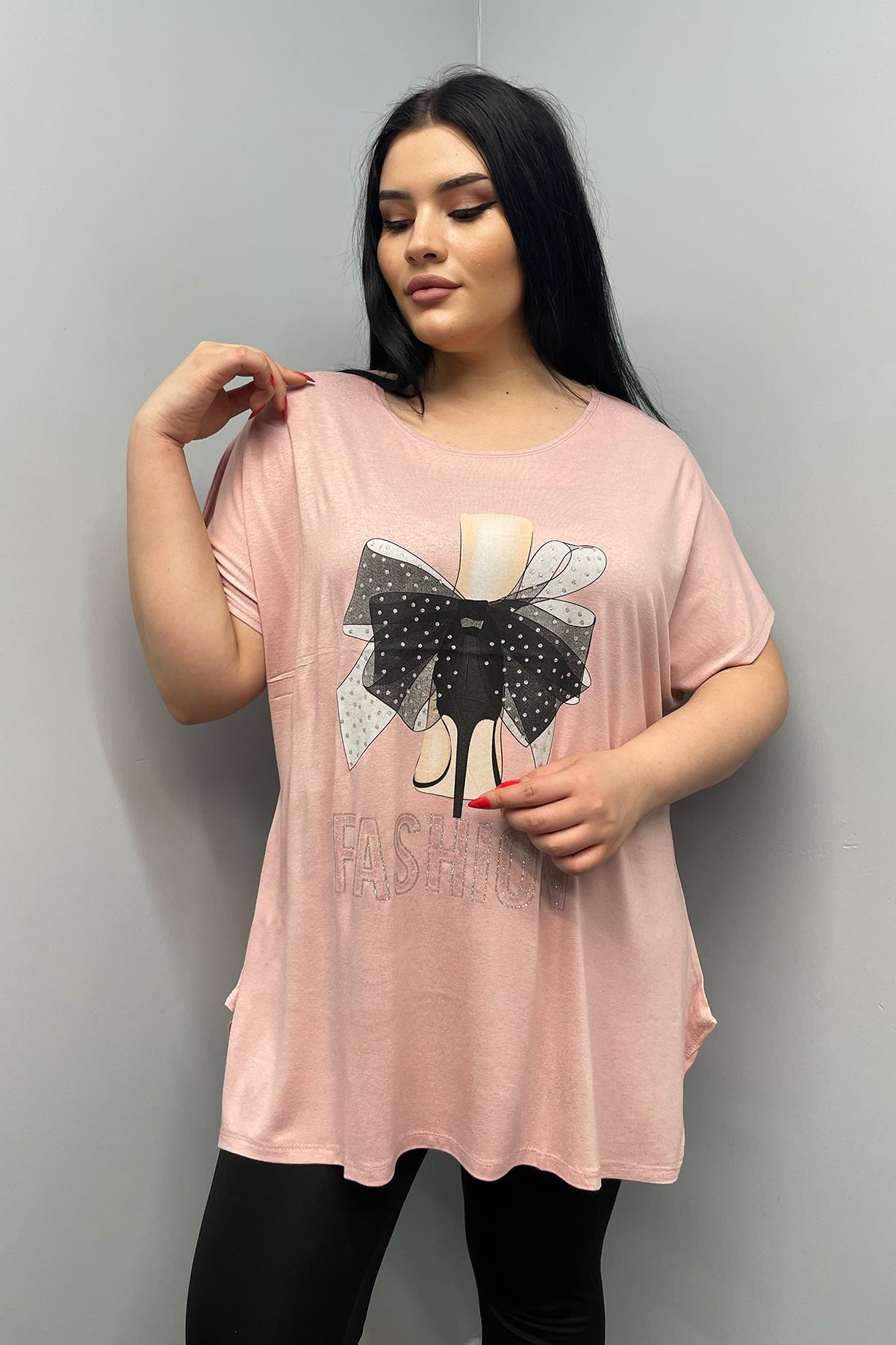 Tshirt Büyük Beden Salaş Genç Stil T-Shirt Pudra