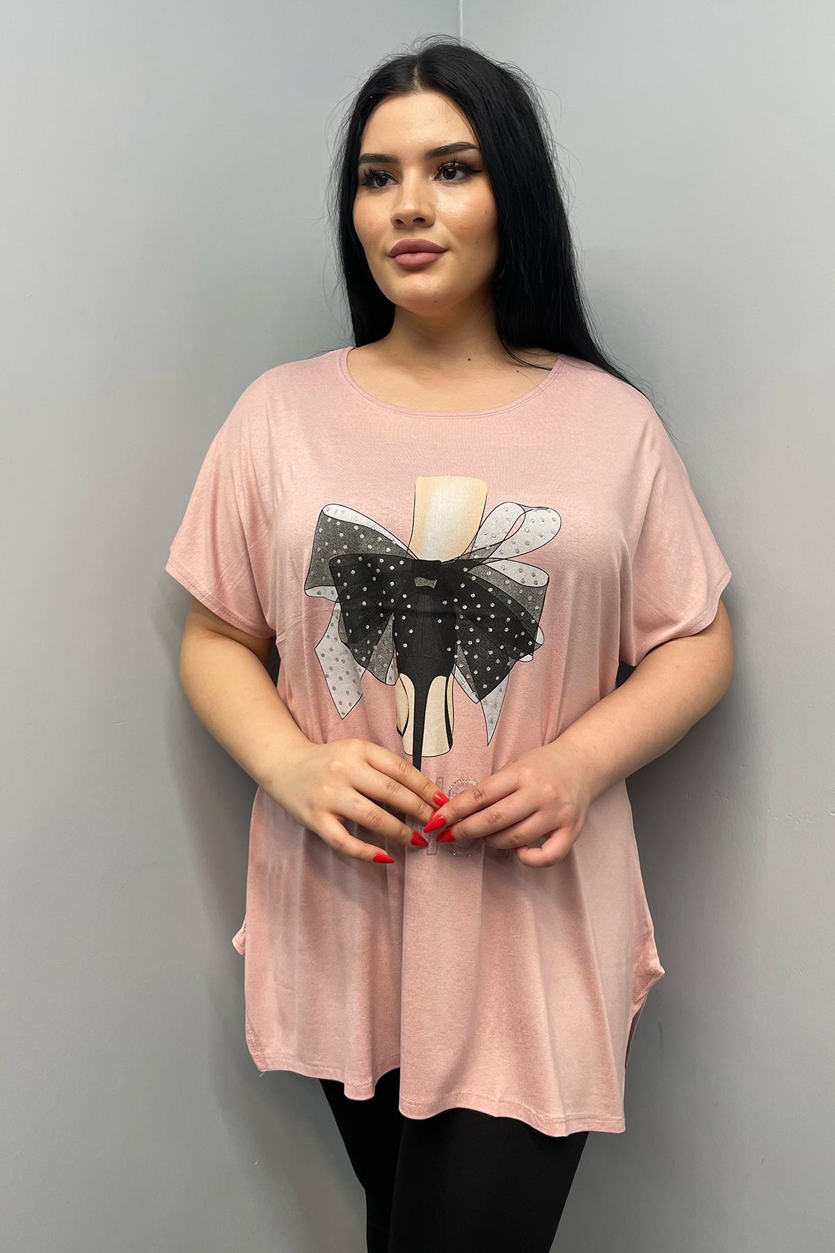 Tshirt Büyük Beden Salaş Genç Stil T-Shirt Pudra
