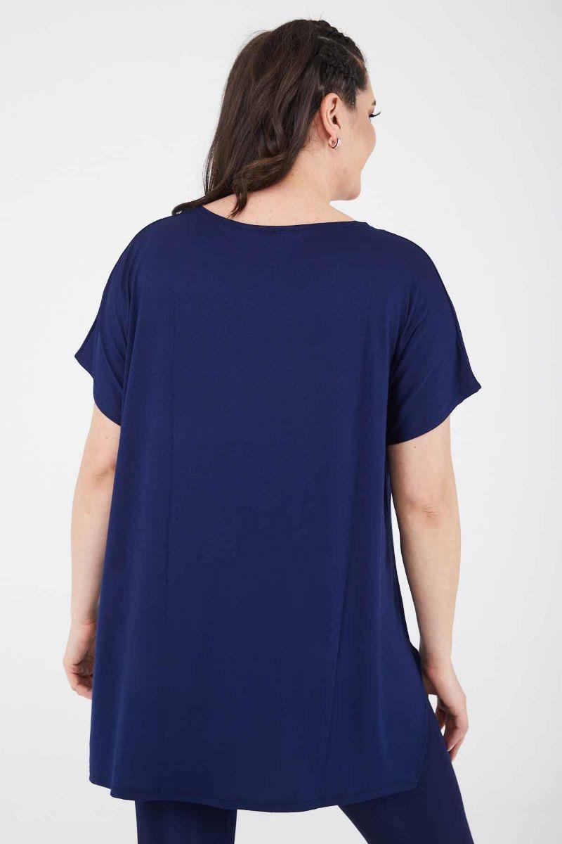Tshirt Büyük Beden Salaş Happy Baskılı T-Shirt Lacivert