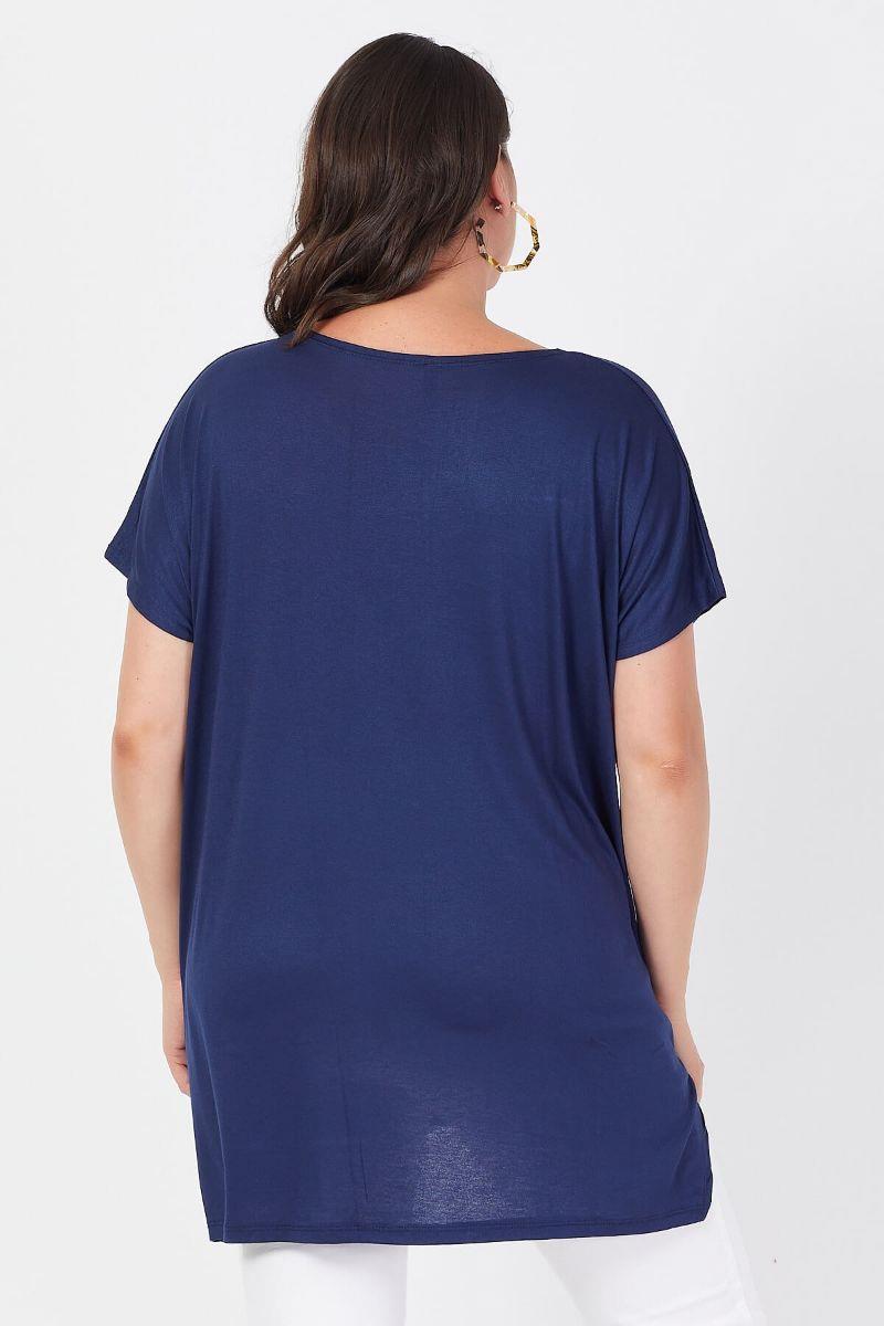 Tshirt Büyük Beden Salaş Kaplan Baskılı T-Shirt Lacivert