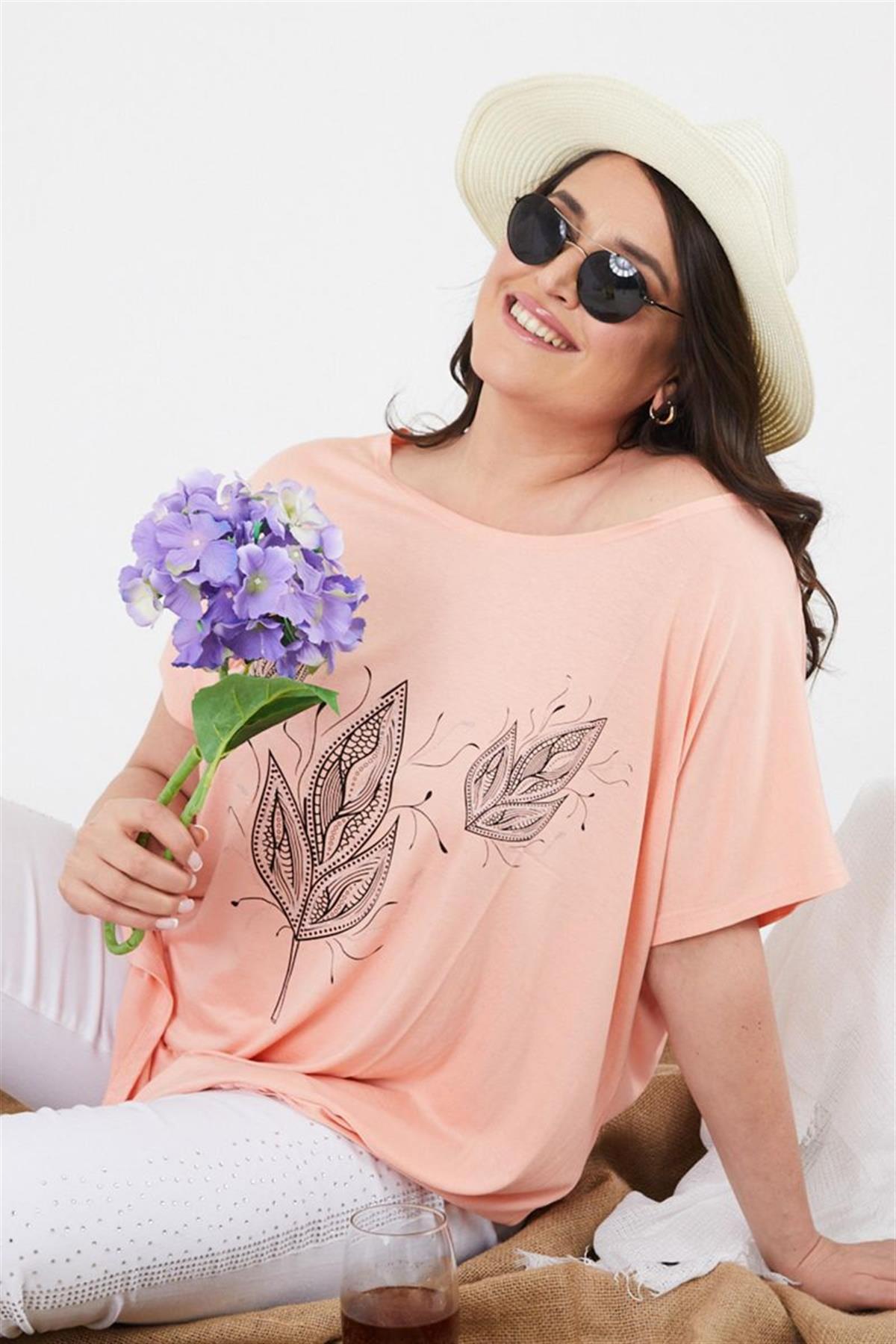 Tshirt Büyük Beden Salaş Kısa Kollu T-Shirt Yavruağzı