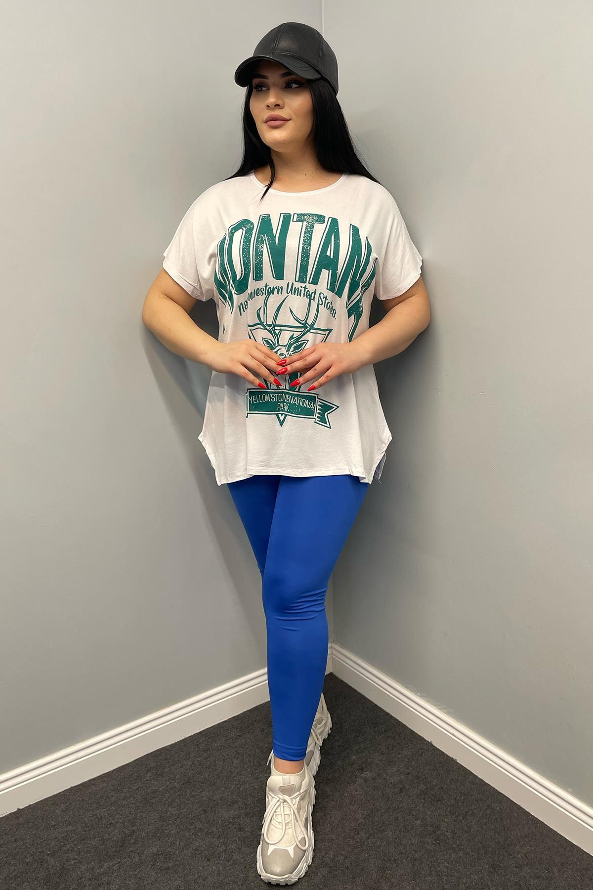 Tshirt Büyük Beden Salaş Montana Baskılı T-Shirt Beyaz