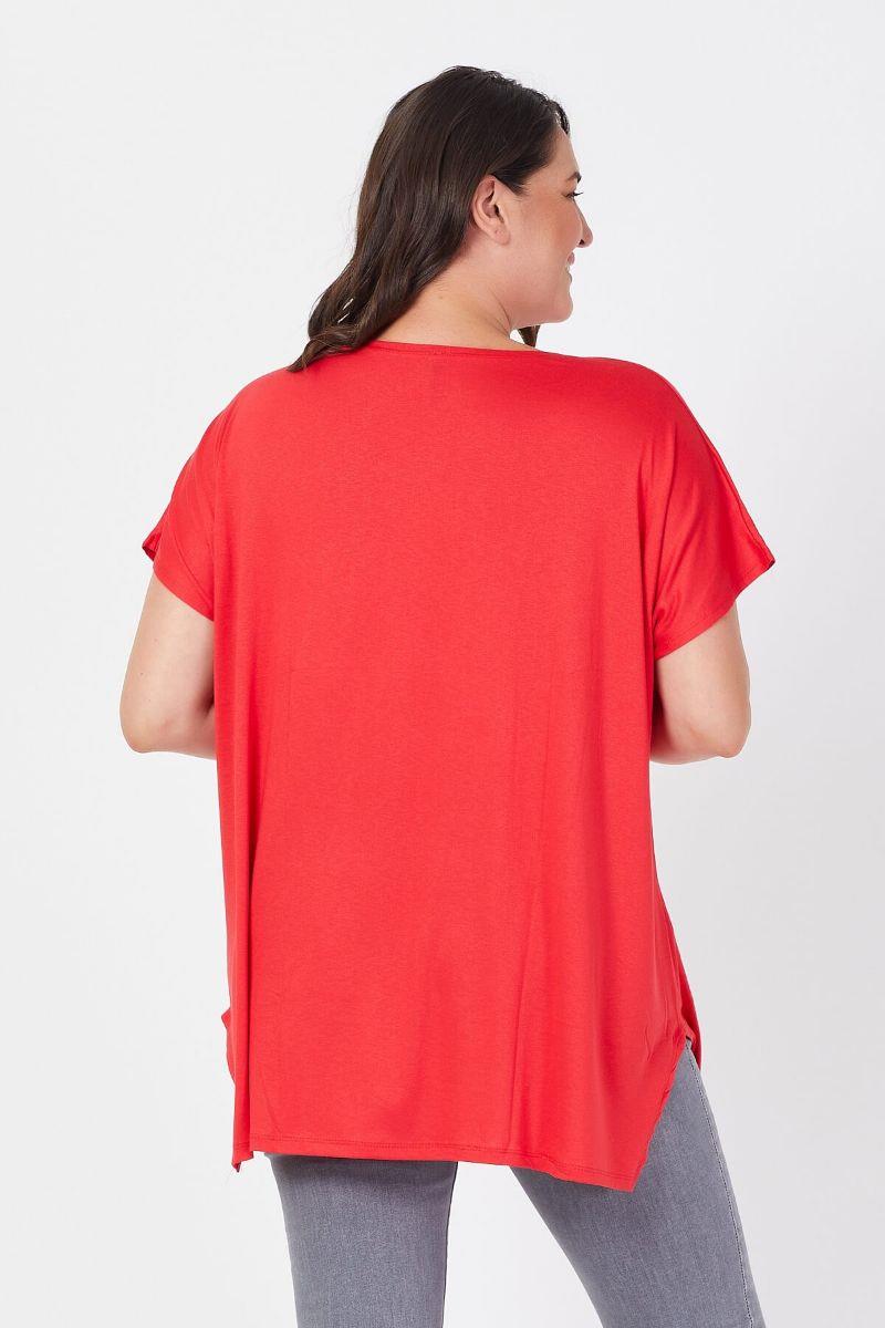 Tshirt Büyük Beden Salaş Sarmaşık Yaprak Baskılı T-Shirt Kırmızı