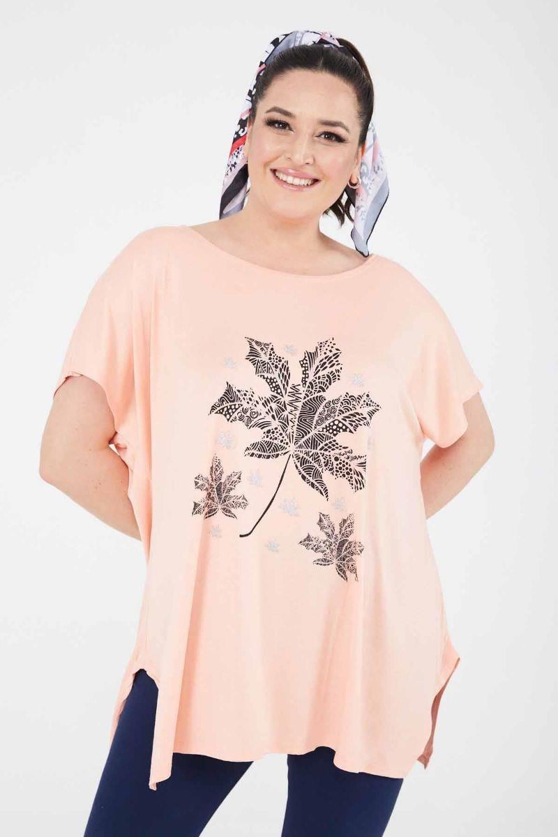 Tshirt Büyük Beden Salaş Simli Bol T-Shirt Yavruağzı