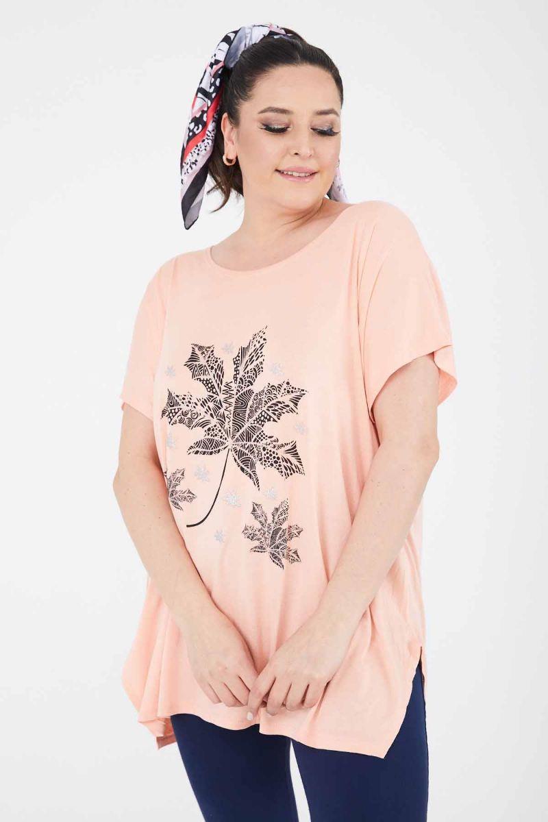 Tshirt Büyük Beden Salaş Simli Bol T-Shirt Yavruağzı