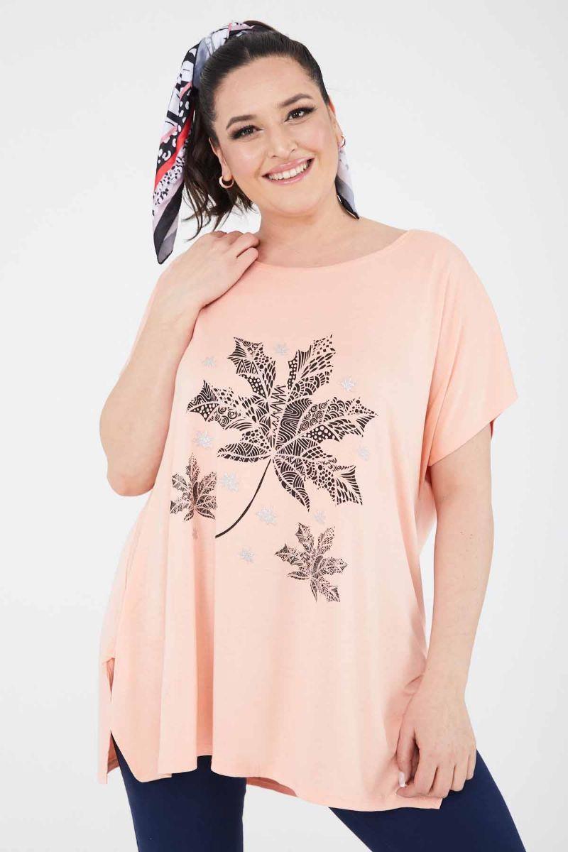 Tshirt Büyük Beden Salaş Simli Bol T-Shirt Yavruağzı