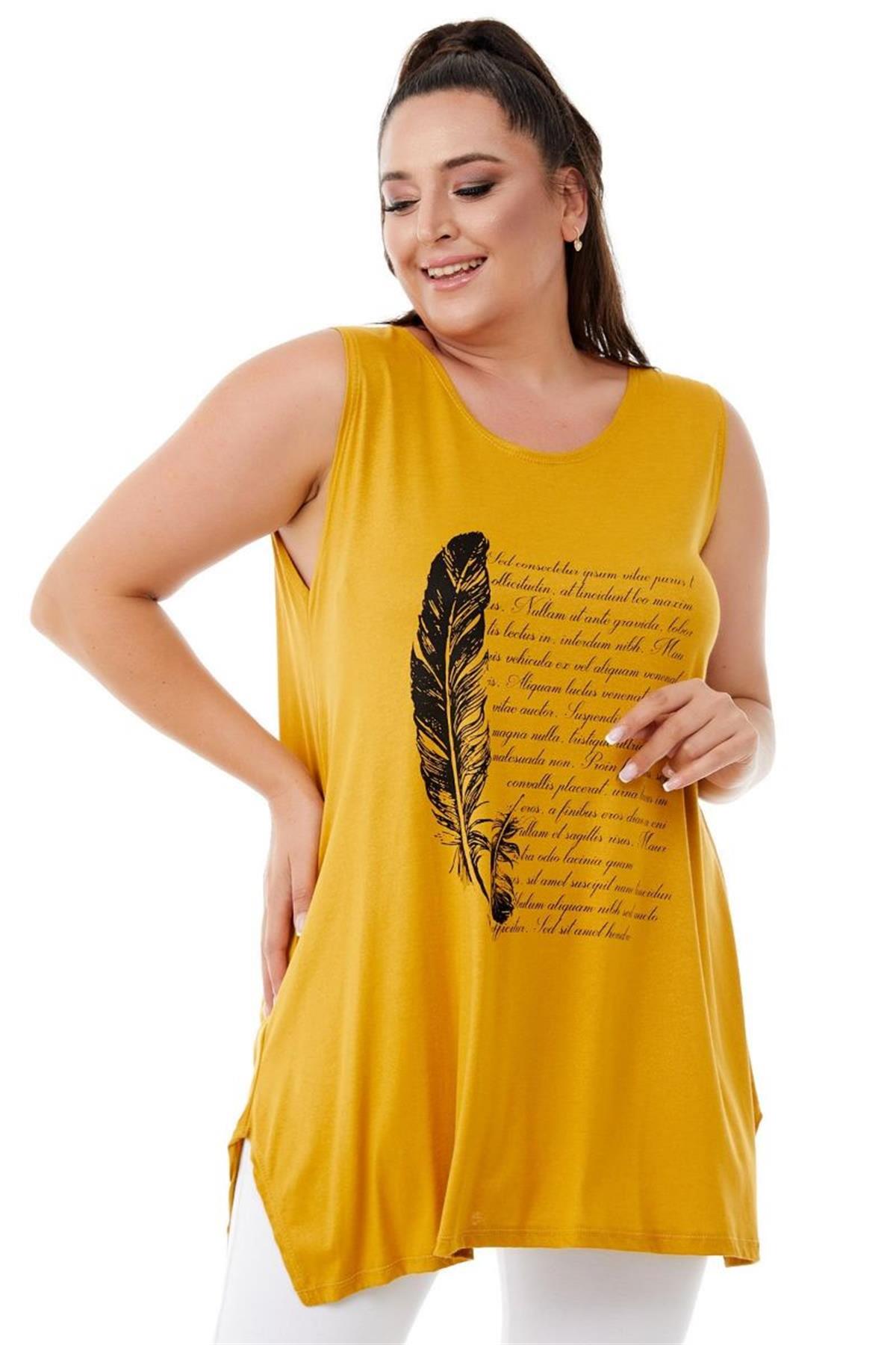 Tshirt Büyük Beden Salaş Spor Kolsuz T-Shirt Hardal