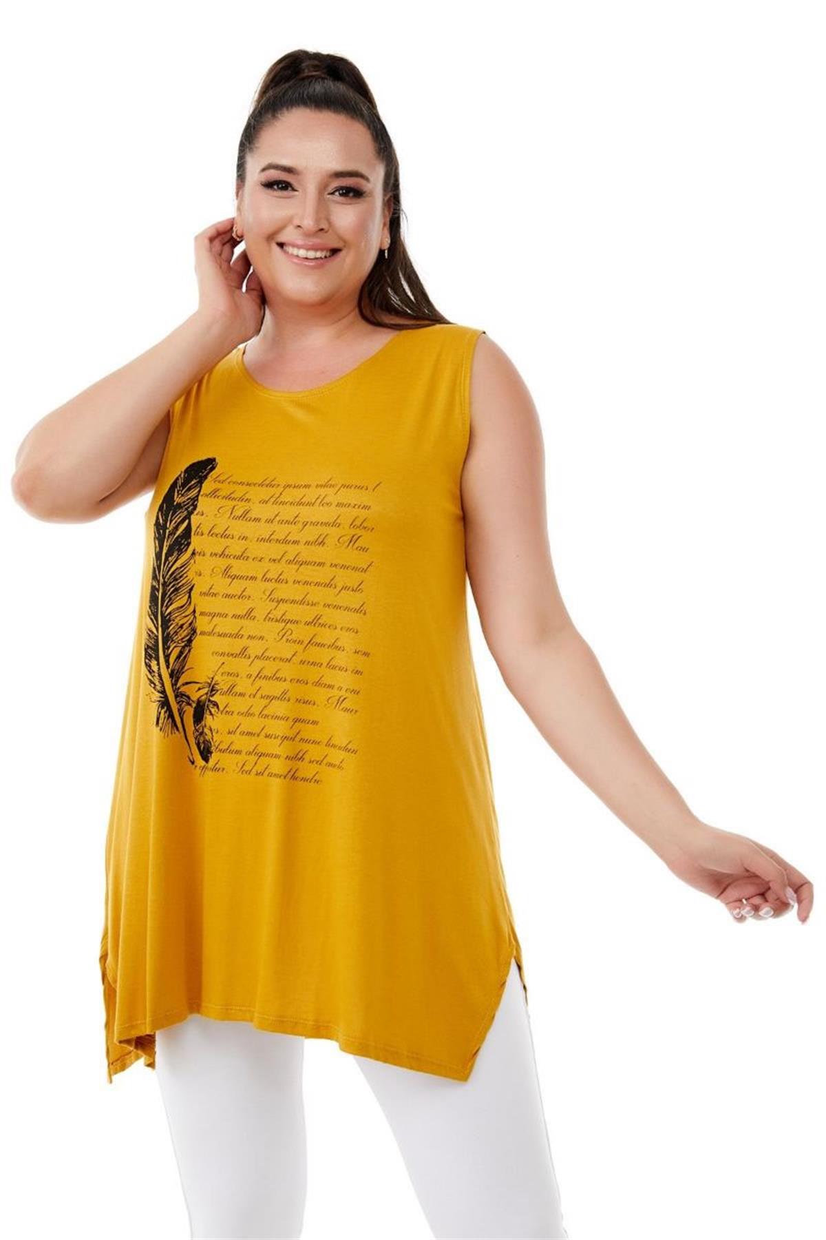 Tshirt Büyük Beden Salaş Spor Kolsuz T-Shirt Hardal