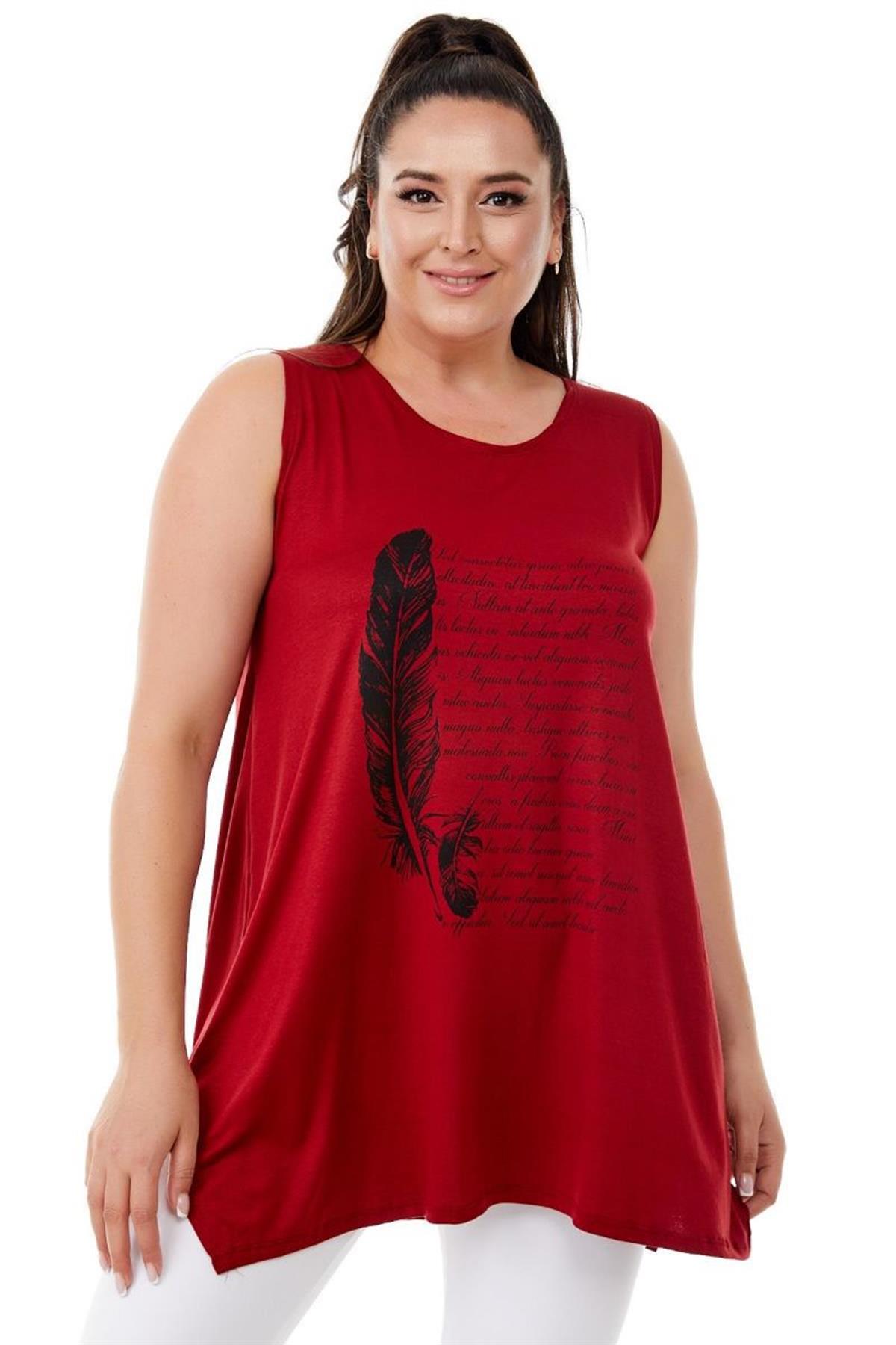 Tshirt Büyük Beden Salaş Spor Kolsuz T-Shirt Bordo