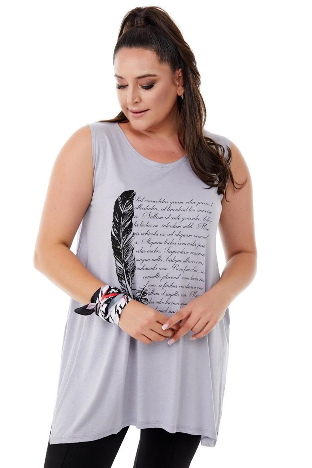 Tshirt Büyük Beden Salaş Spor Kolsuz T-Shirt Gri
