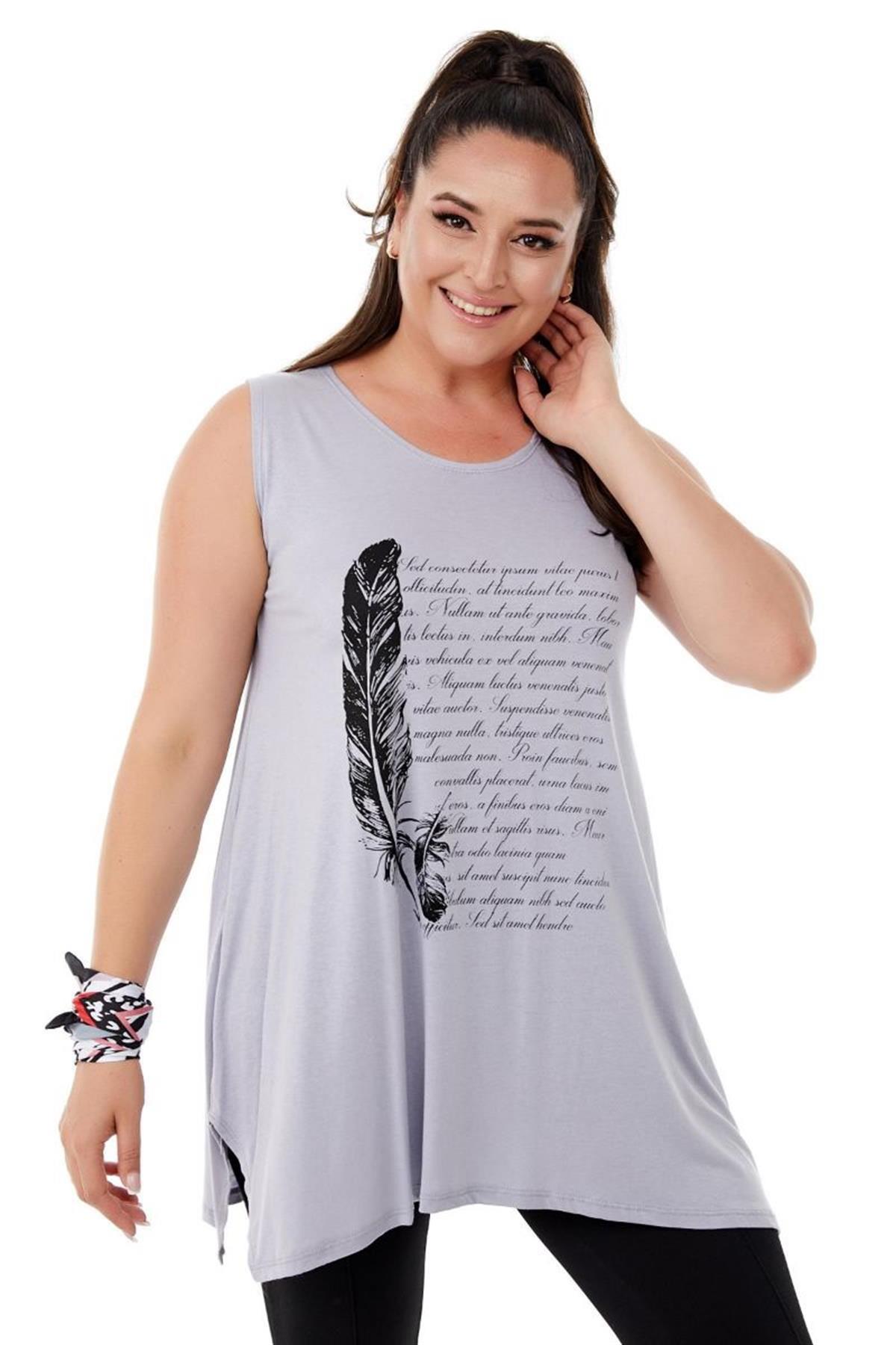 Tshirt Büyük Beden Salaş Spor Kolsuz T-Shirt Gri