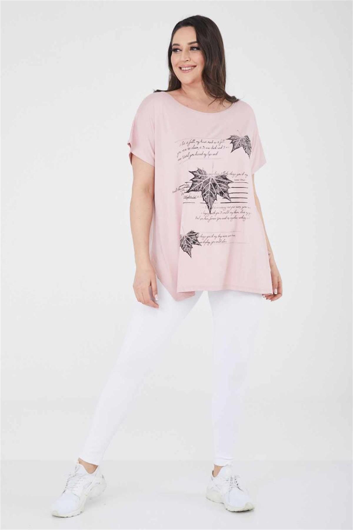 Tshirt Büyük Beden Salaş Spor T-Shirt Pudra