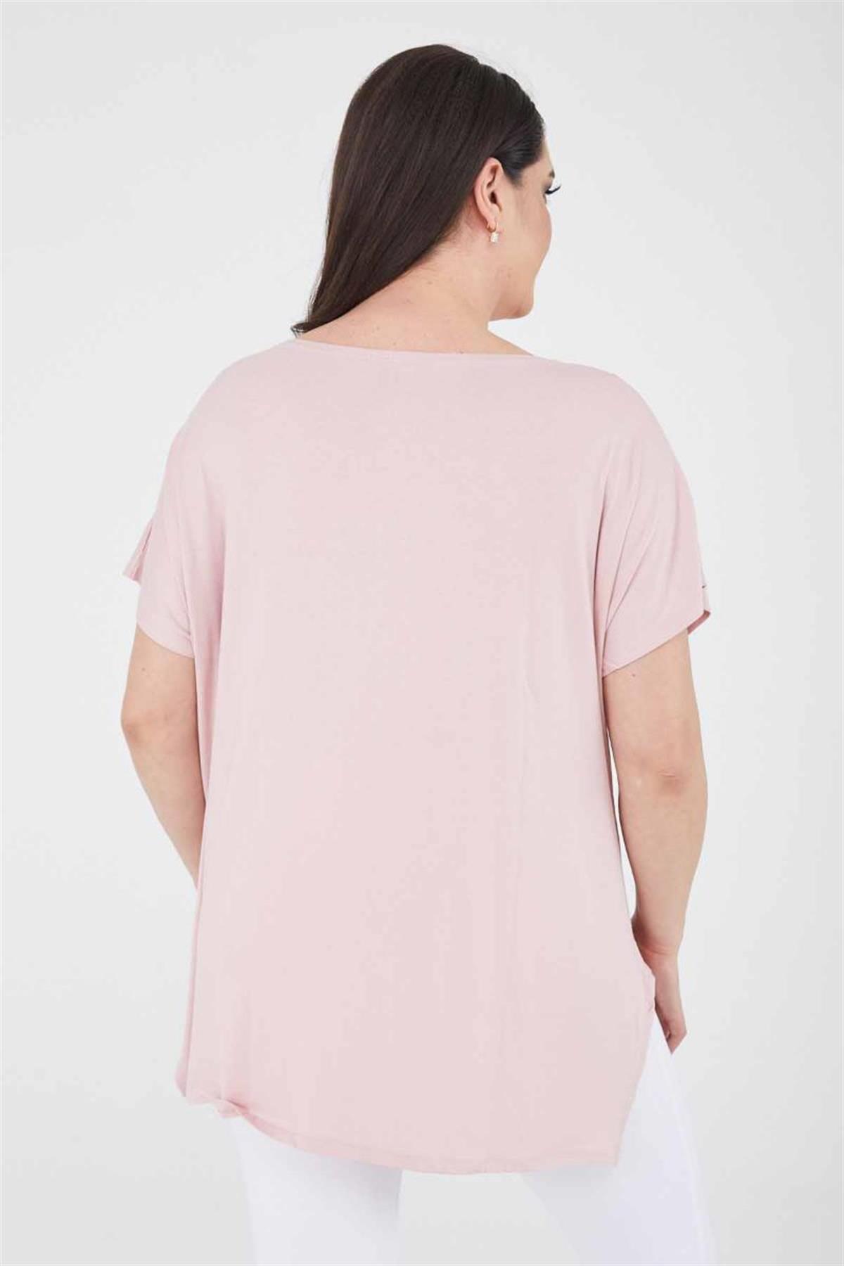Tshirt Büyük Beden Salaş Spor T-Shirt Pudra