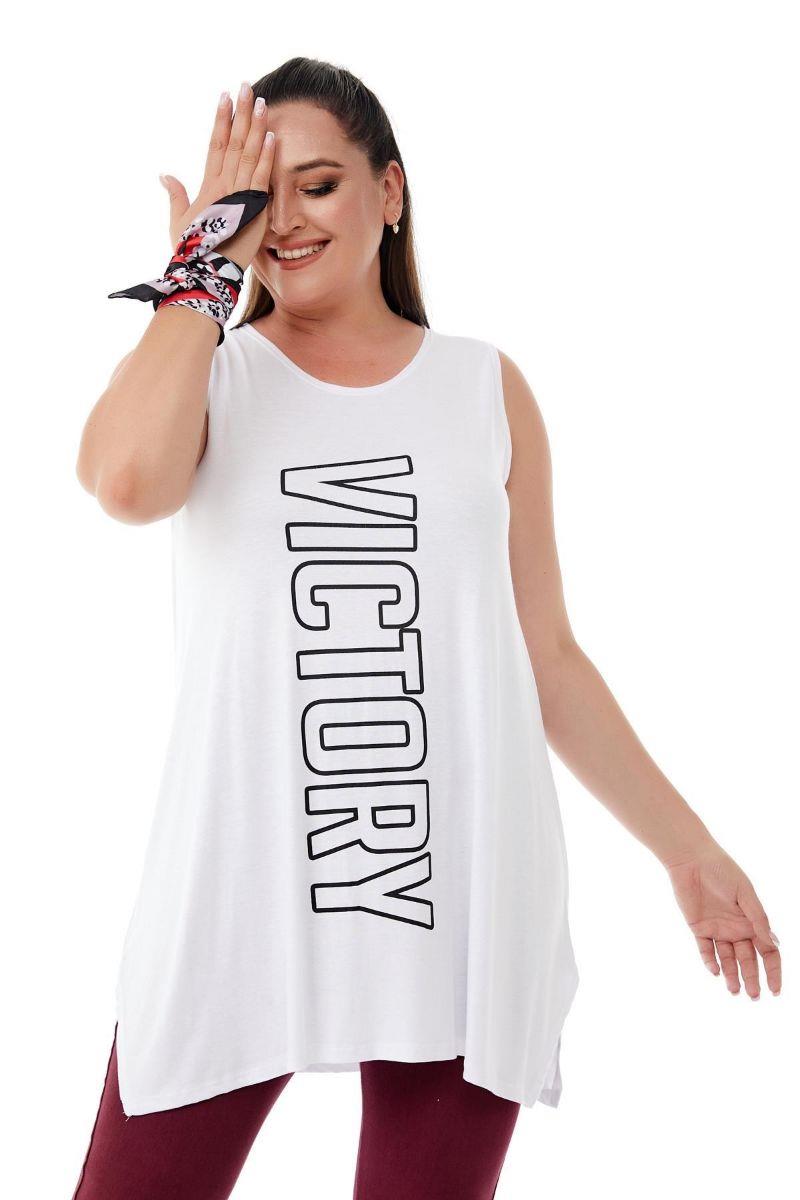 Tshirt Büyük Beden Salaş Victory Baskılı Kolsuz T-Shirt Beyaz