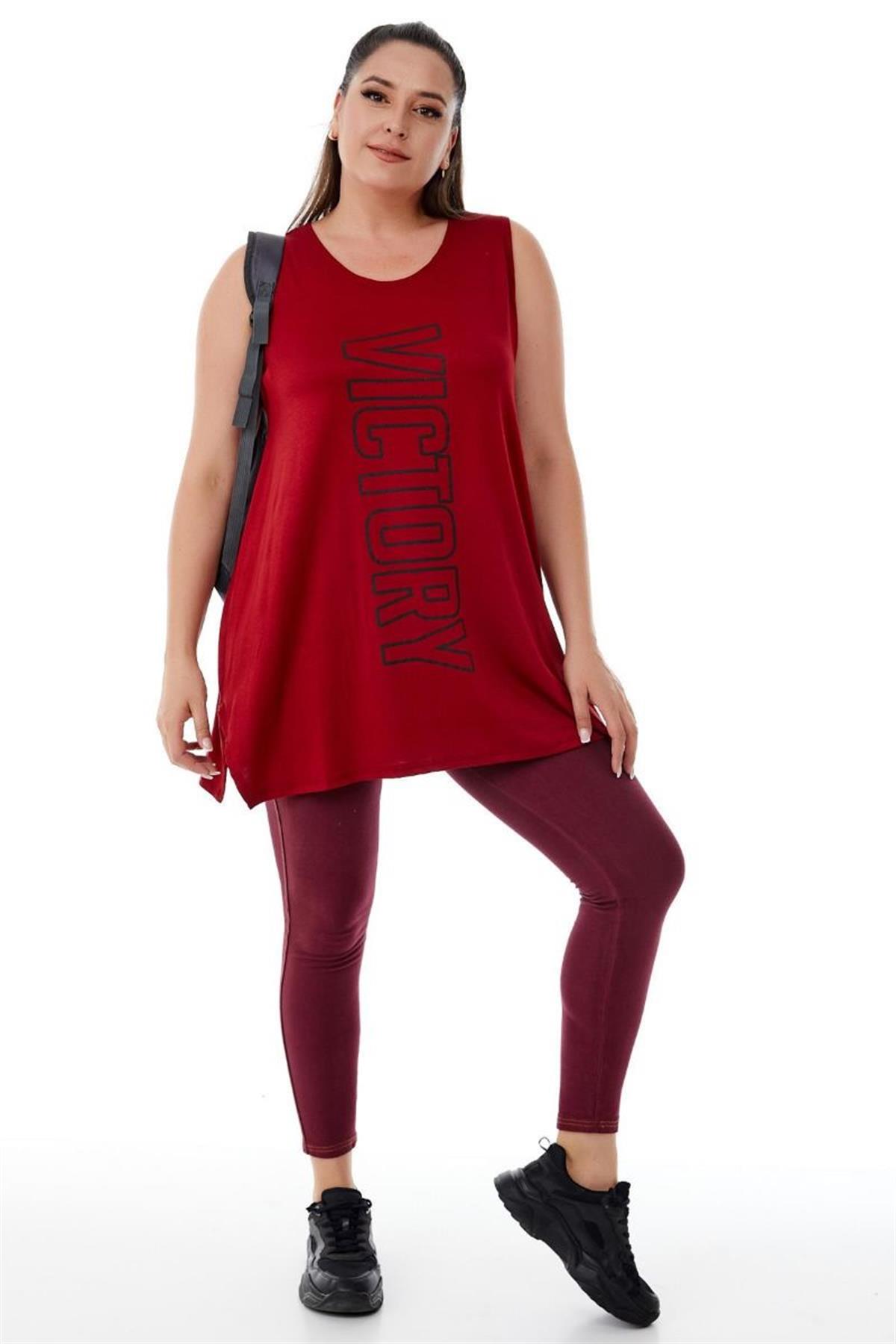 Tshirt Büyük Beden Salaş Victory Baskılı Kolsuz T-Shirt Bordo